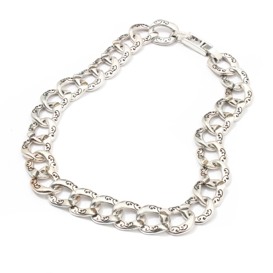 Brighton Etched Silver Tone Chain Necklace