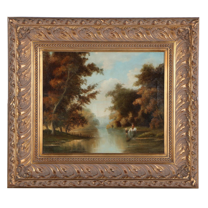 Late 20th Century Oil Painting of Romantic Landscape