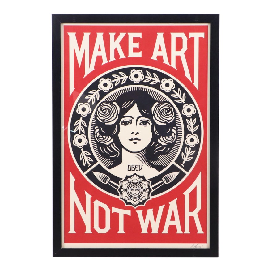 Shepard Fairey Signed 2018 Offset Print "Make Art Not War"