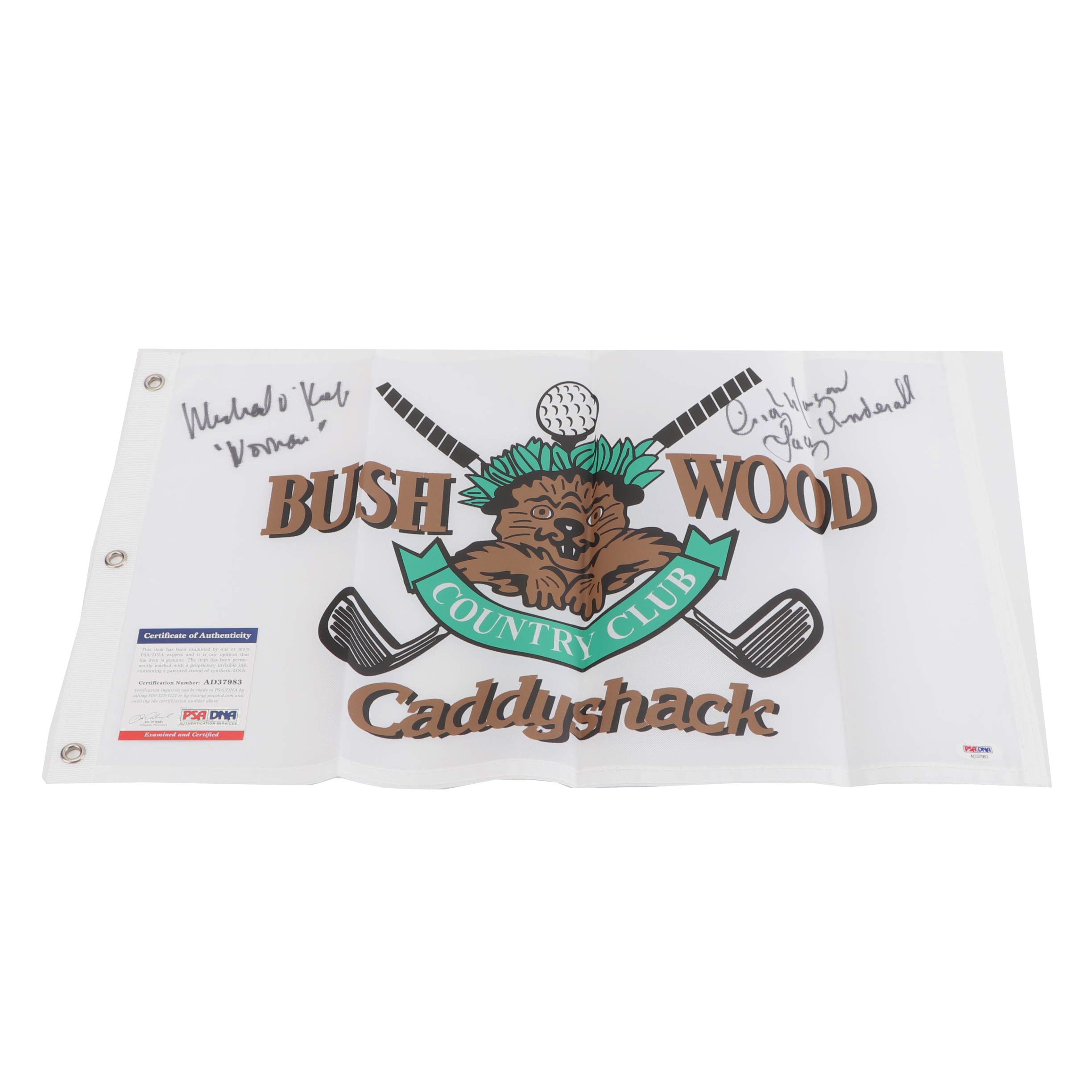 Michael O'Keefe and Cindy Morgan Autographed "Caddyshack" Flag - PSA/DNA COA