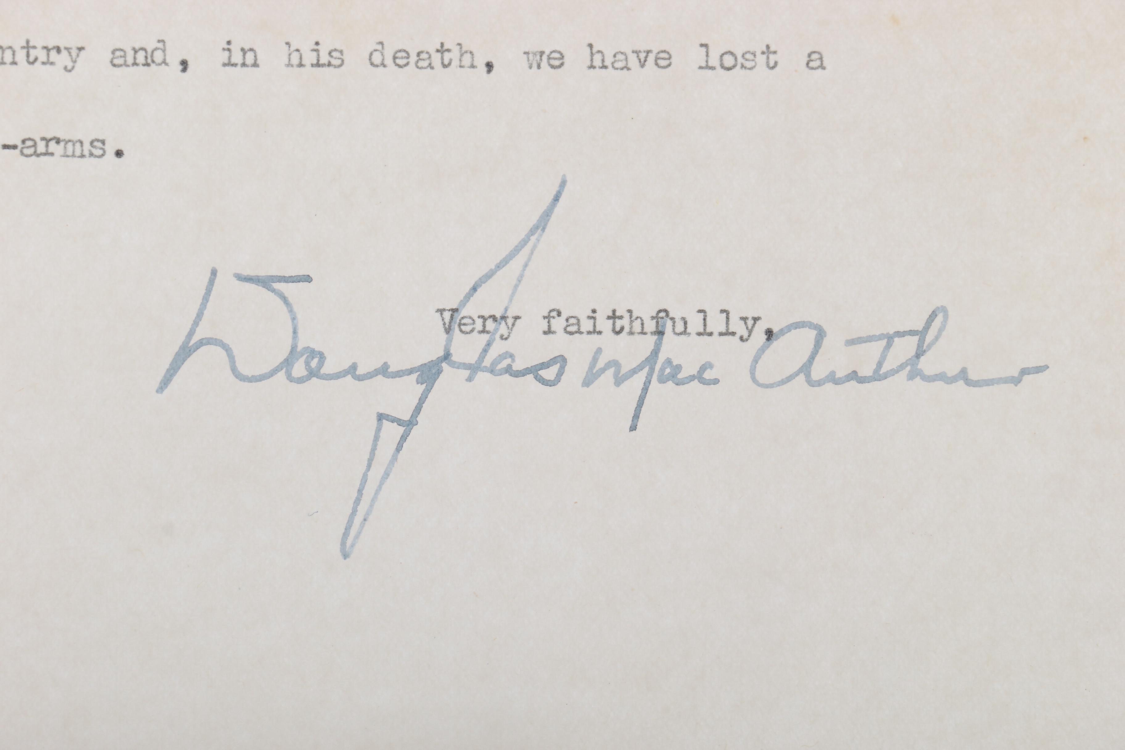 Douglas MacArthur Autographed Condolence Letter, 1945