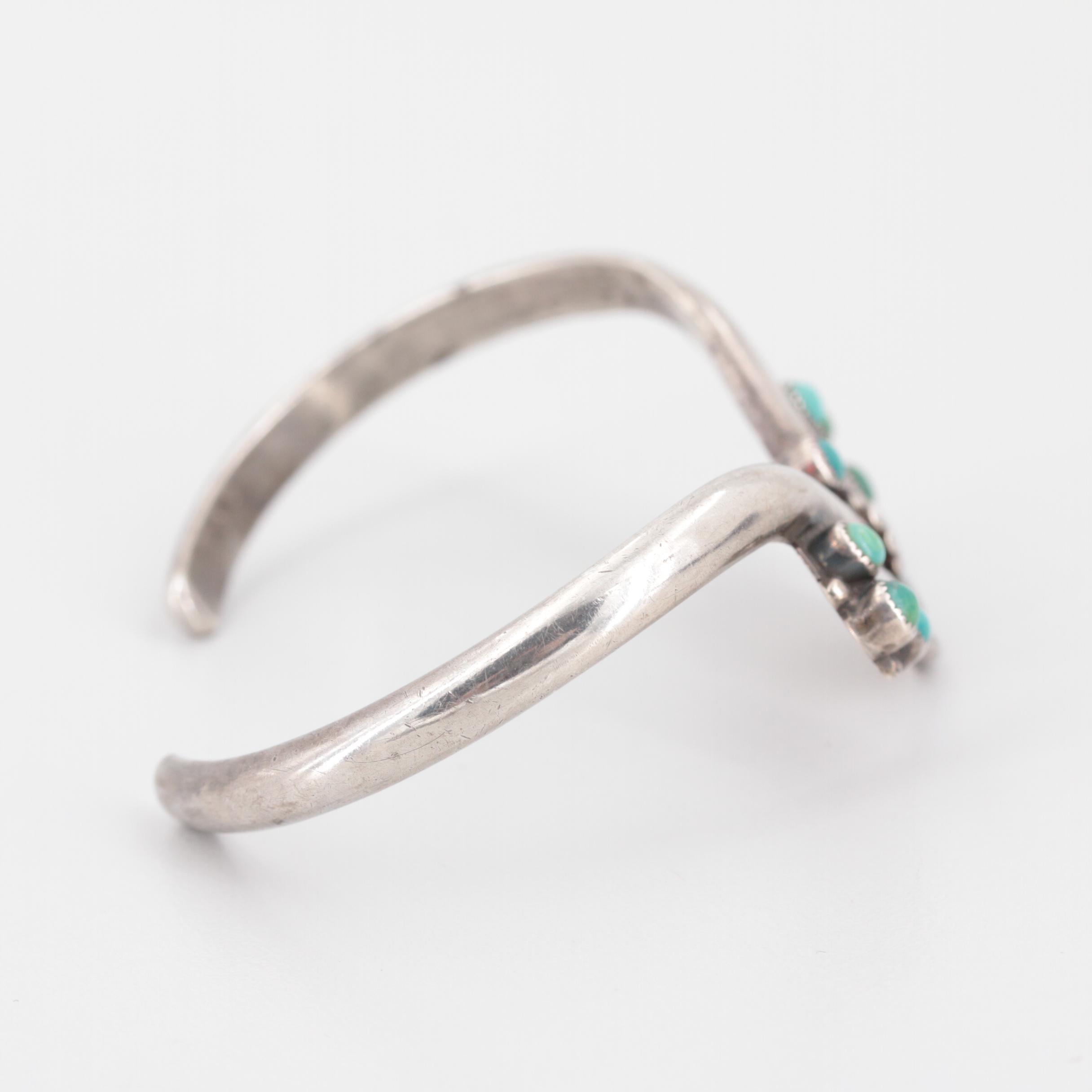 Southwestern Style Sterling Silver Turquoise and Mother of Pearl Cuff Bracelet