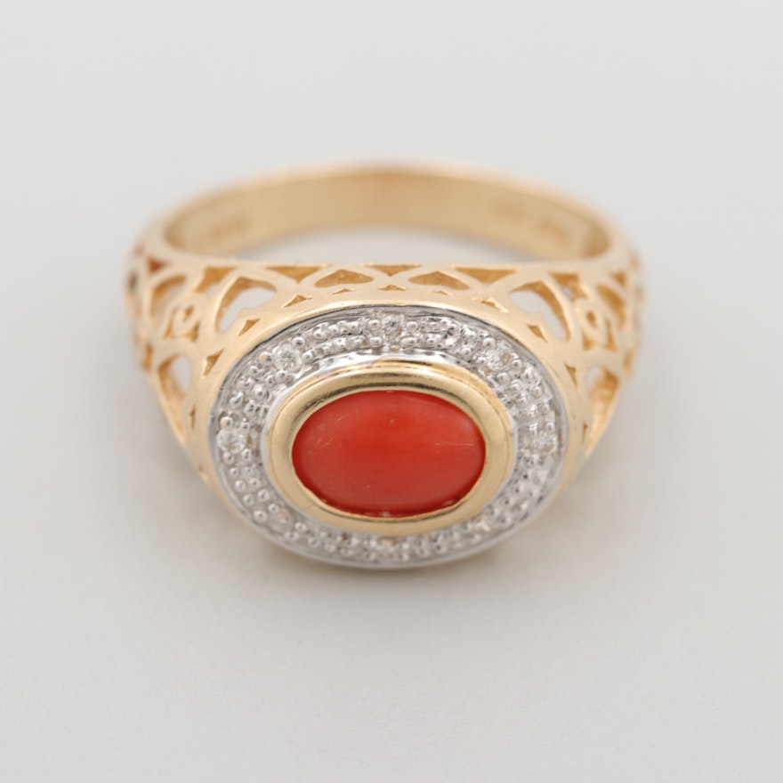 Le Vian 14K Yellow Gold Coral and Diamond Ring