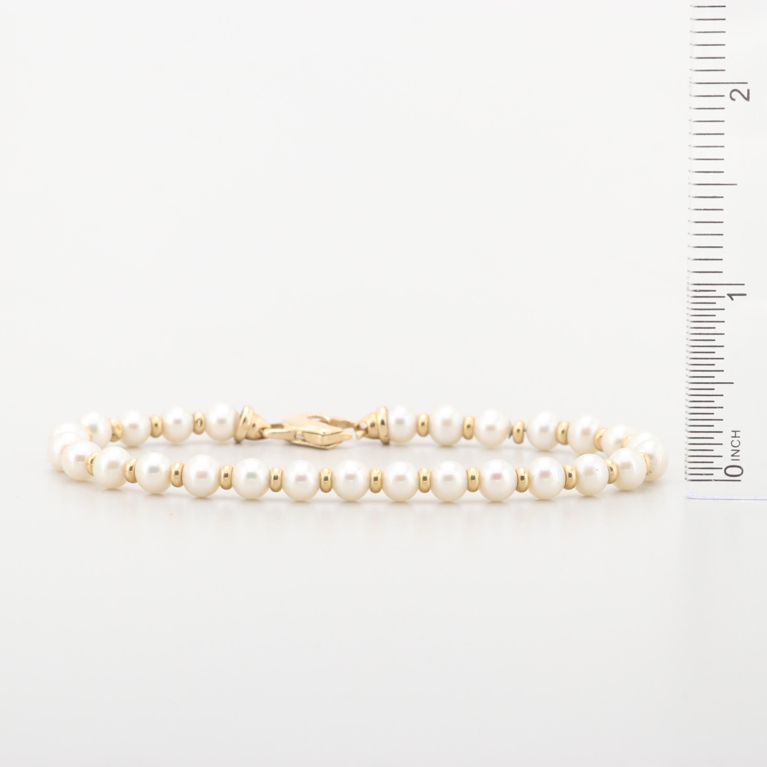 14K Yellow Gold Cultured Pearl Bracelet