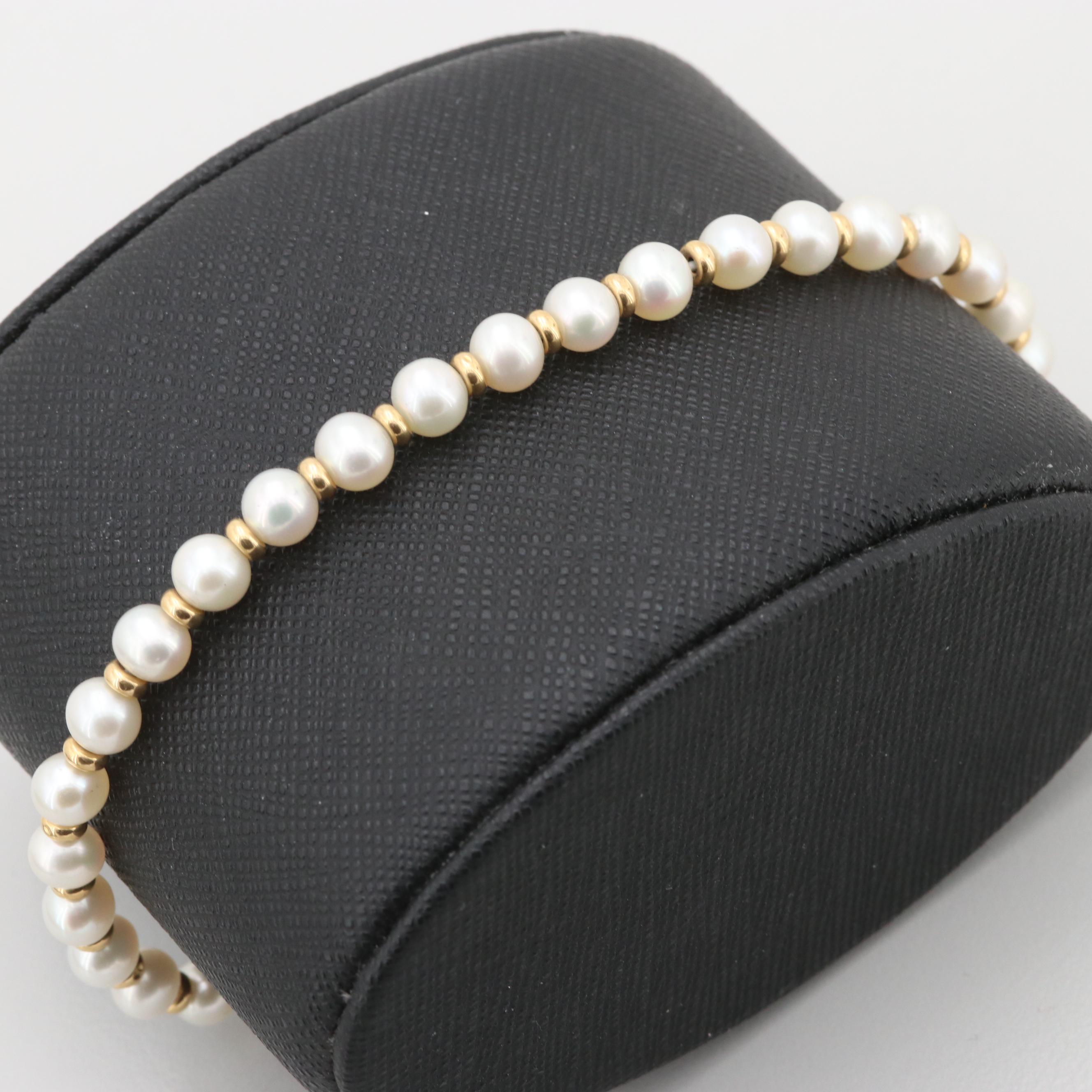 14K Yellow Gold Cultured Pearl Bracelet