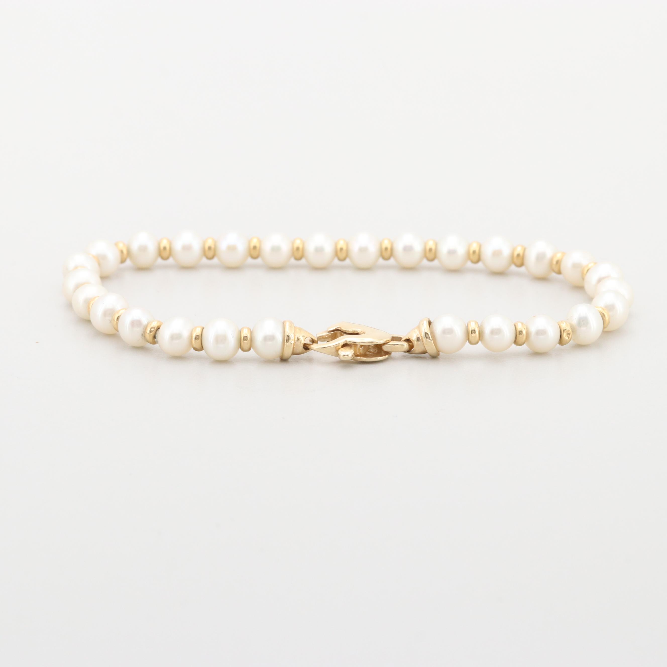 14K Yellow Gold Cultured Pearl Bracelet