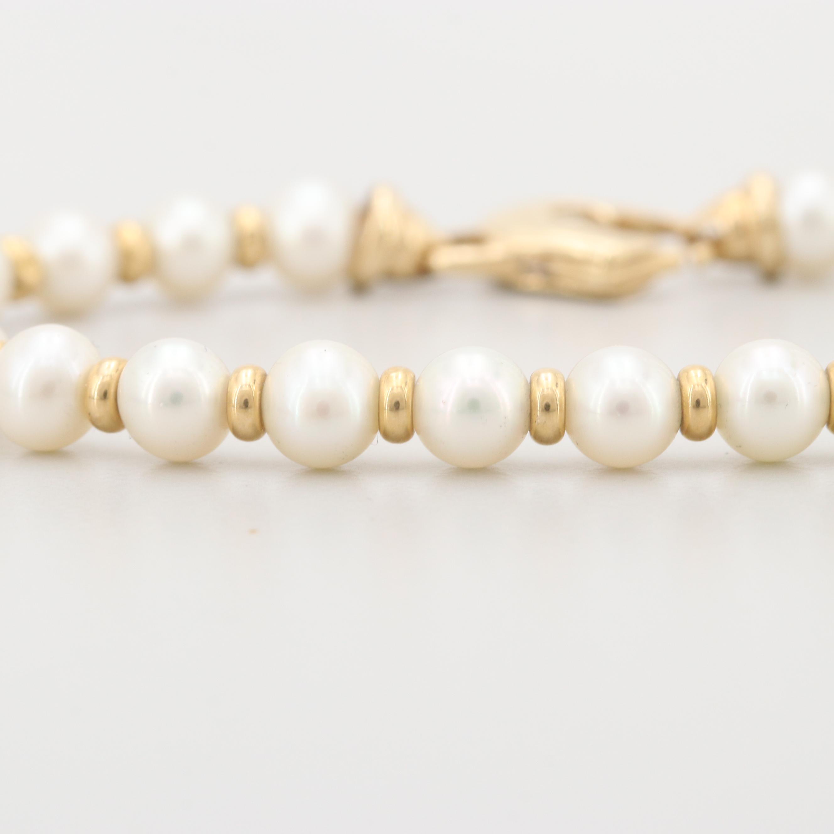 14K Yellow Gold Cultured Pearl Bracelet