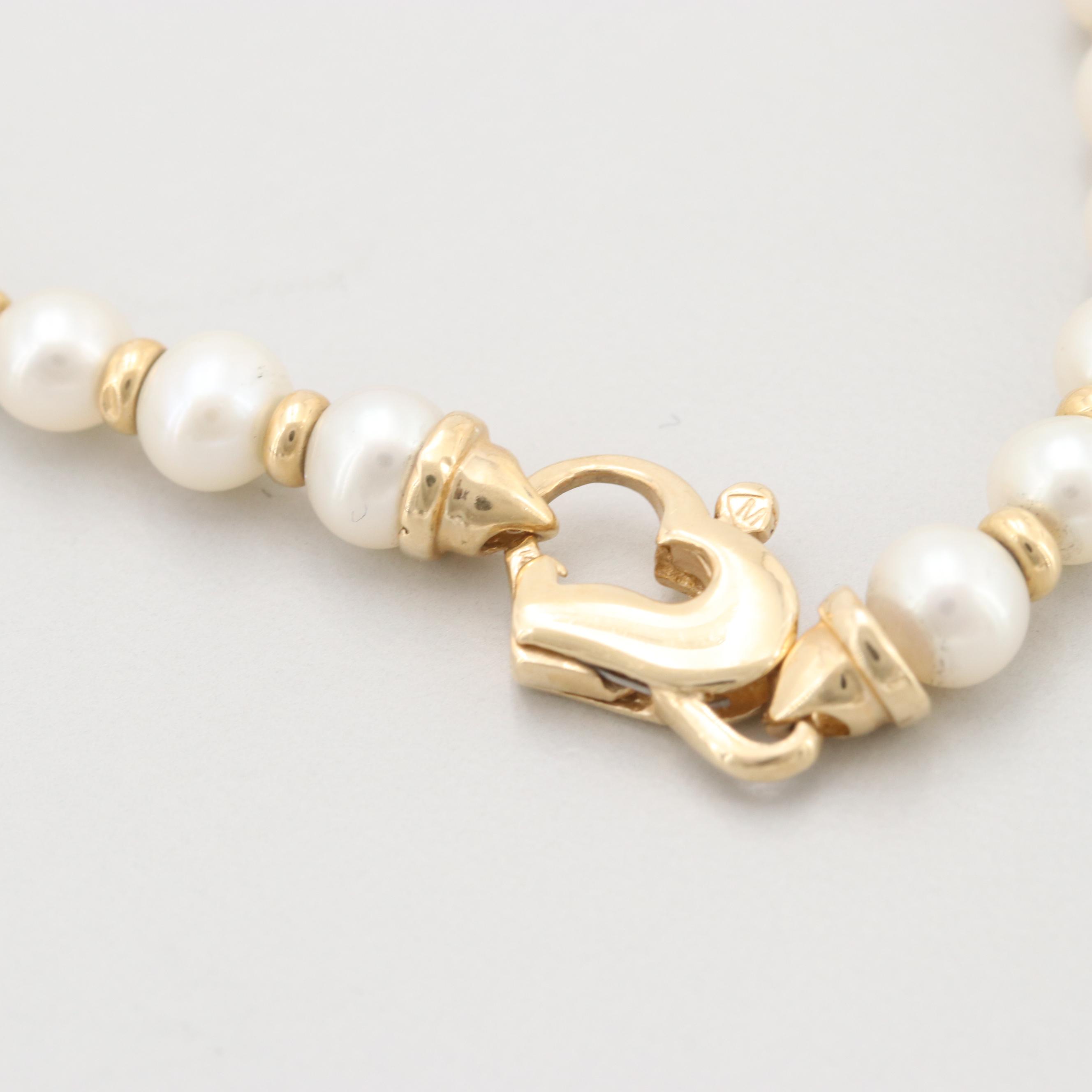 14K Yellow Gold Cultured Pearl Bracelet