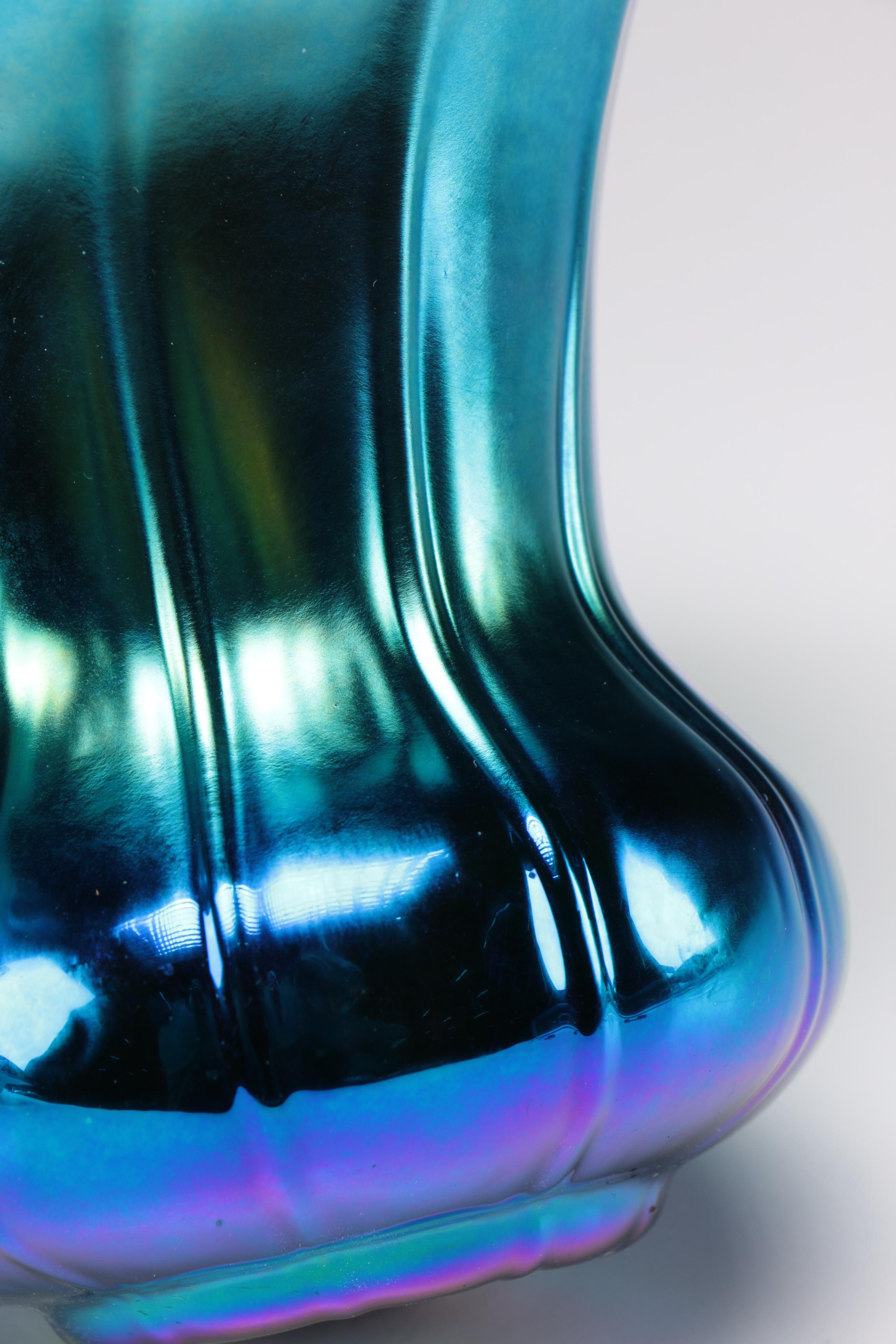 Steuben Blue Aurene Art Glass Compote, Pan and Vase, Early 20th Century