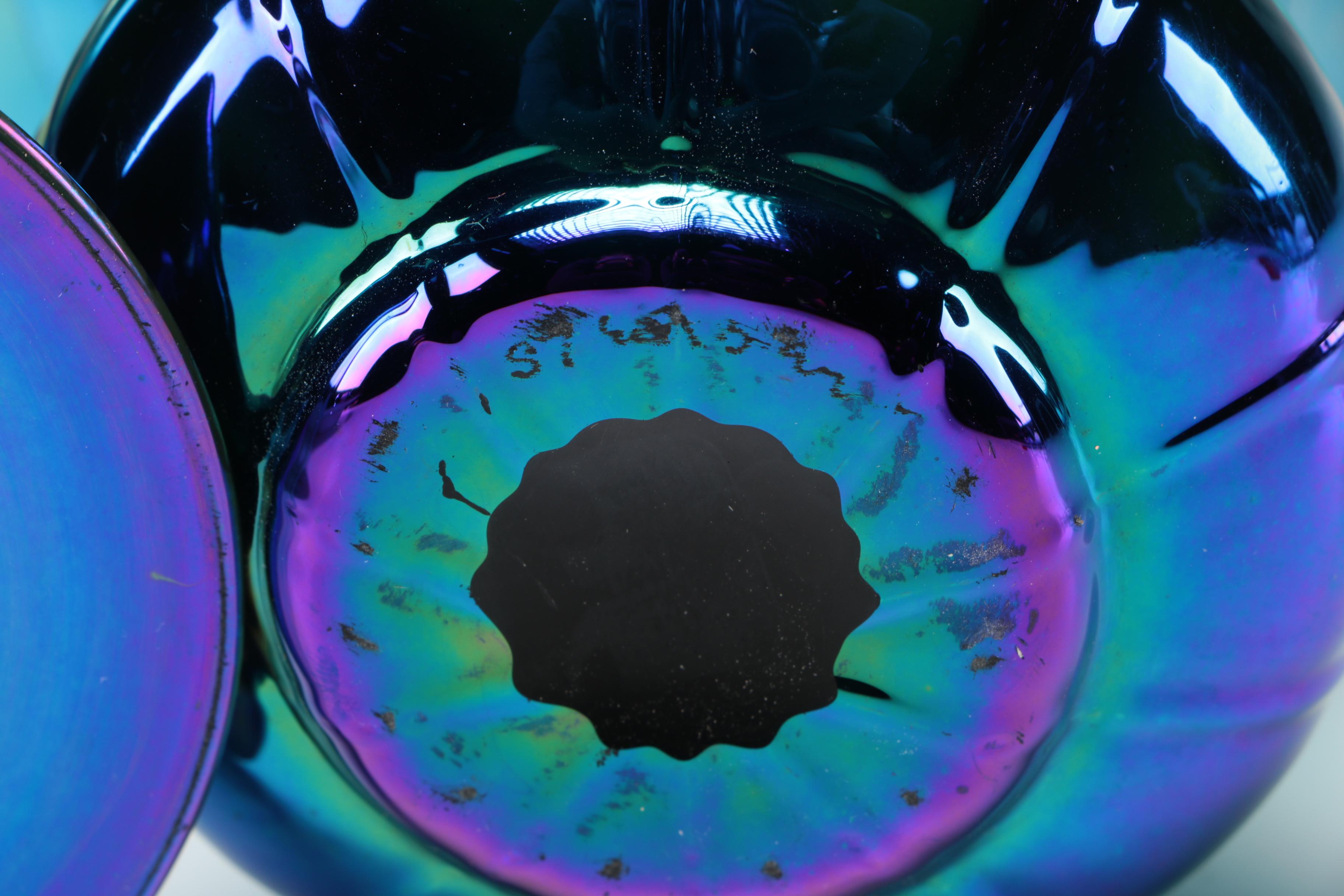 Steuben Blue Aurene Art Glass Compote, Pan and Vase, Early 20th Century