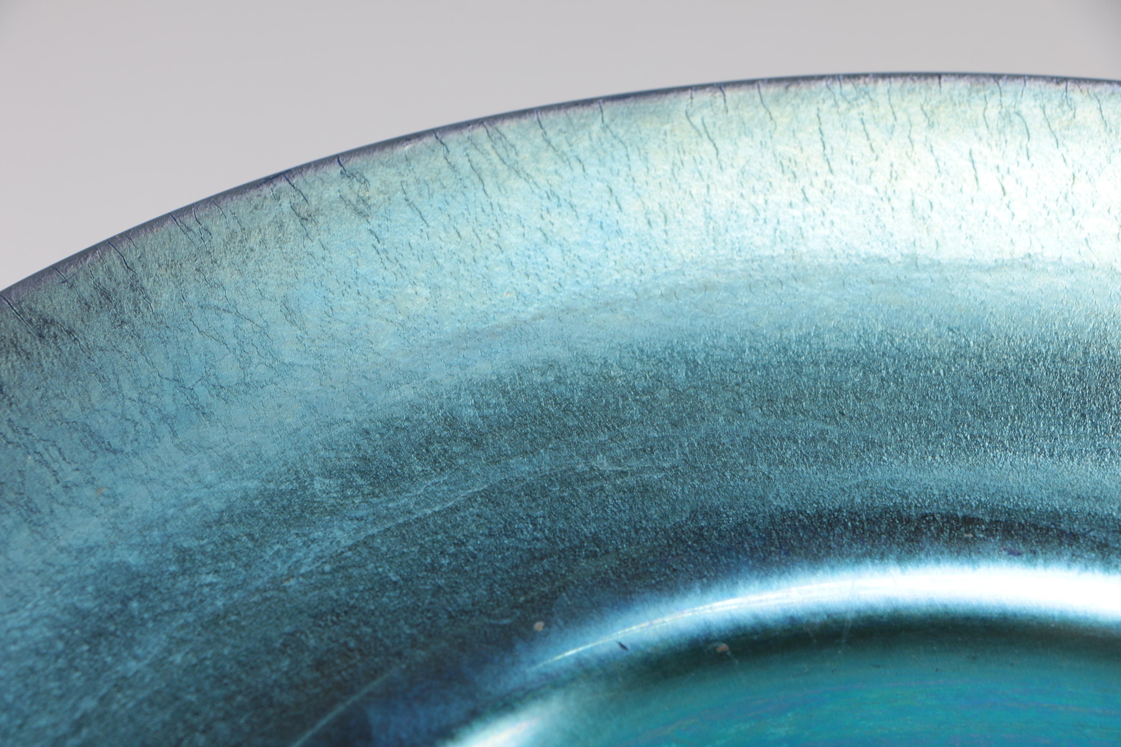 Steuben Blue Aurene Art Glass Compote, Pan and Vase, Early 20th Century