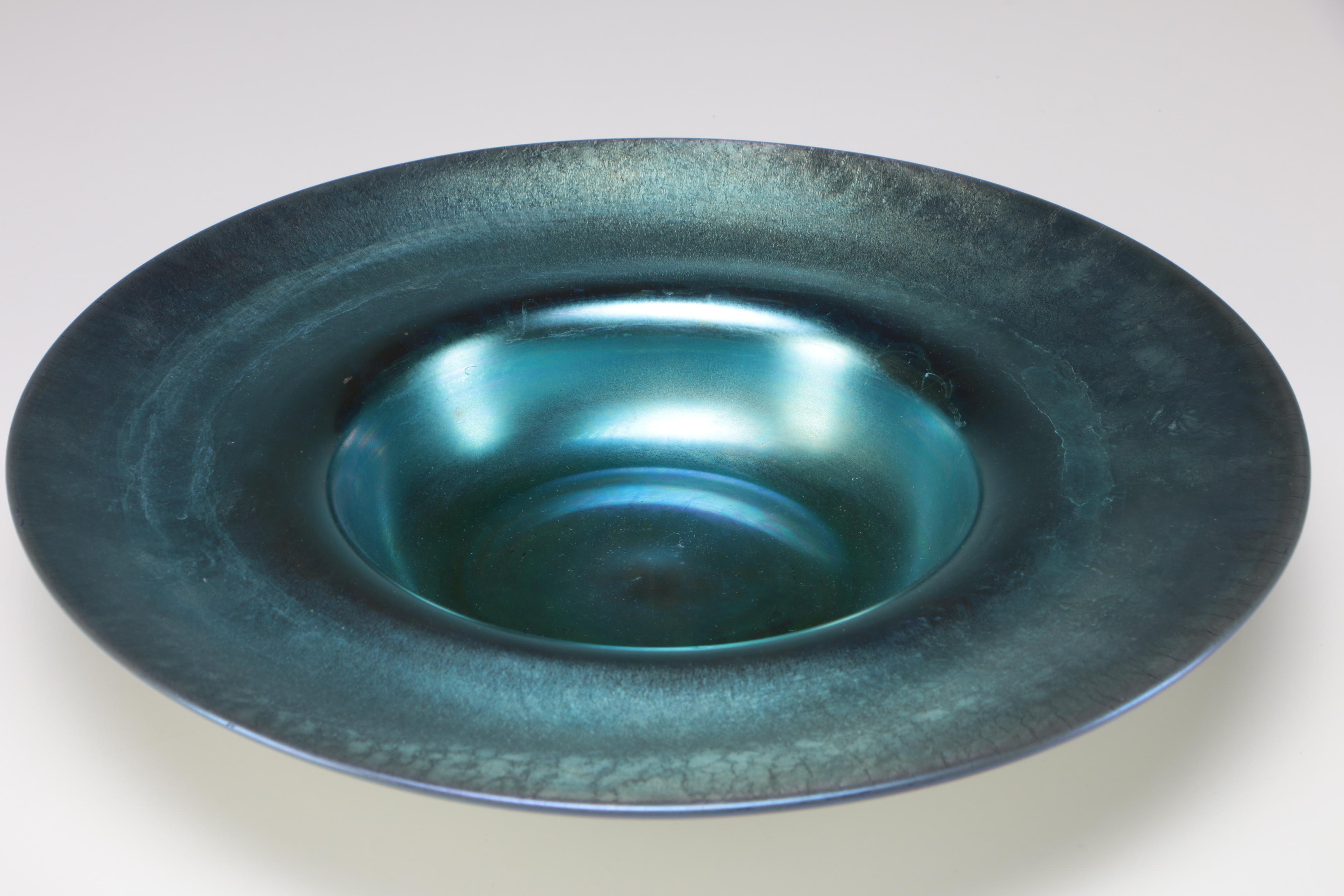 Steuben Blue Aurene Art Glass Compote, Pan and Vase, Early 20th Century