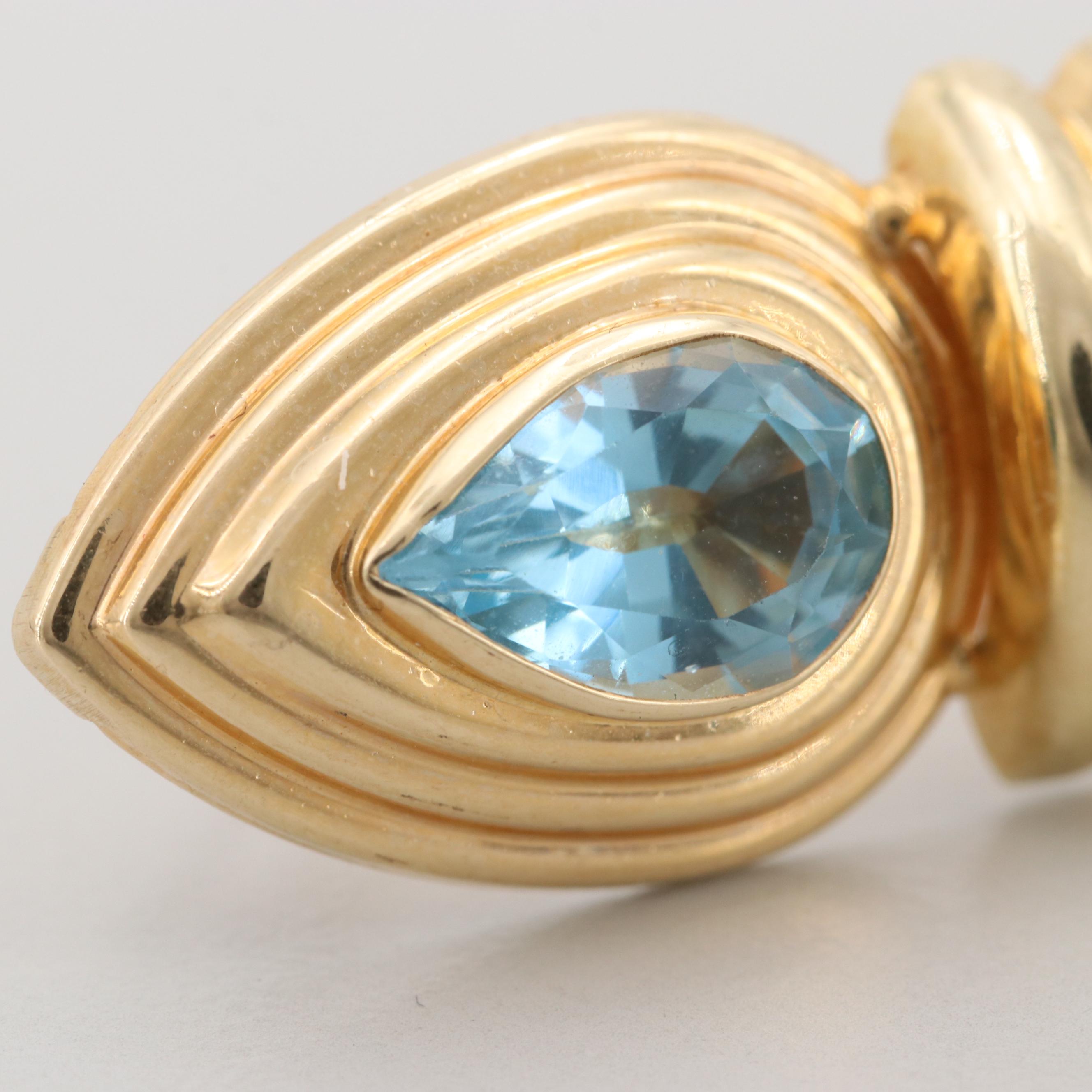 14K Yellow Gold Amethyst and Blue Topaz Brooch