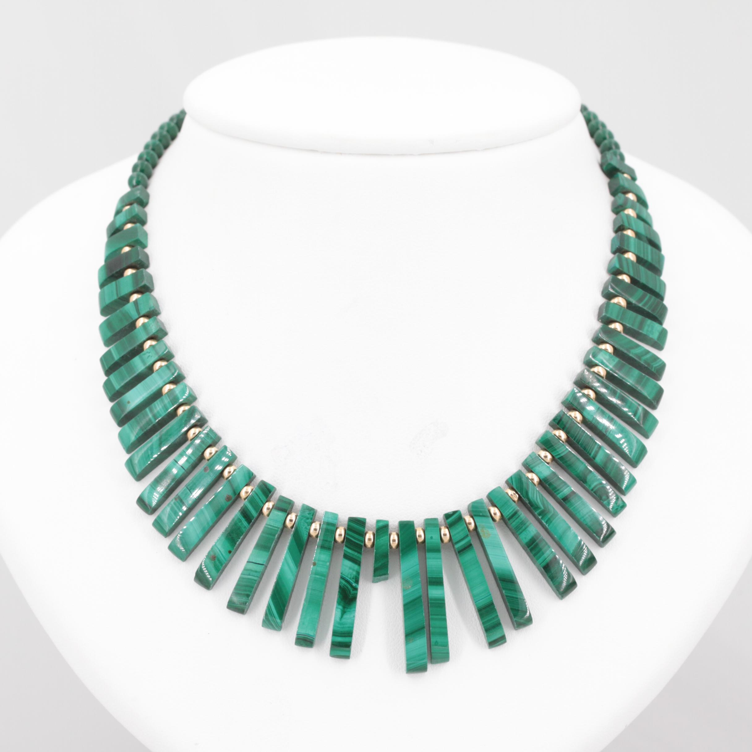 14K Yellow Gold Malachite Necklace