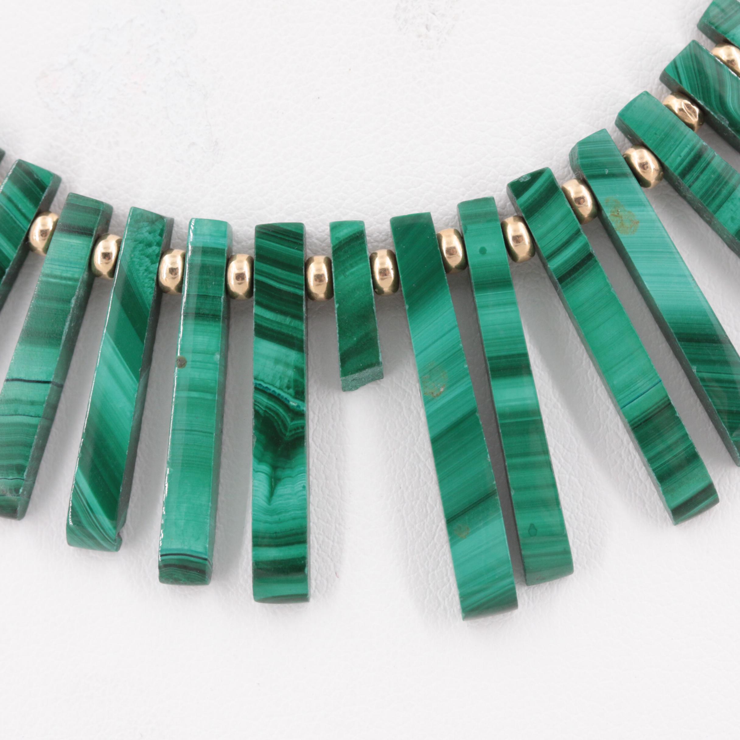 14K Yellow Gold Malachite Necklace