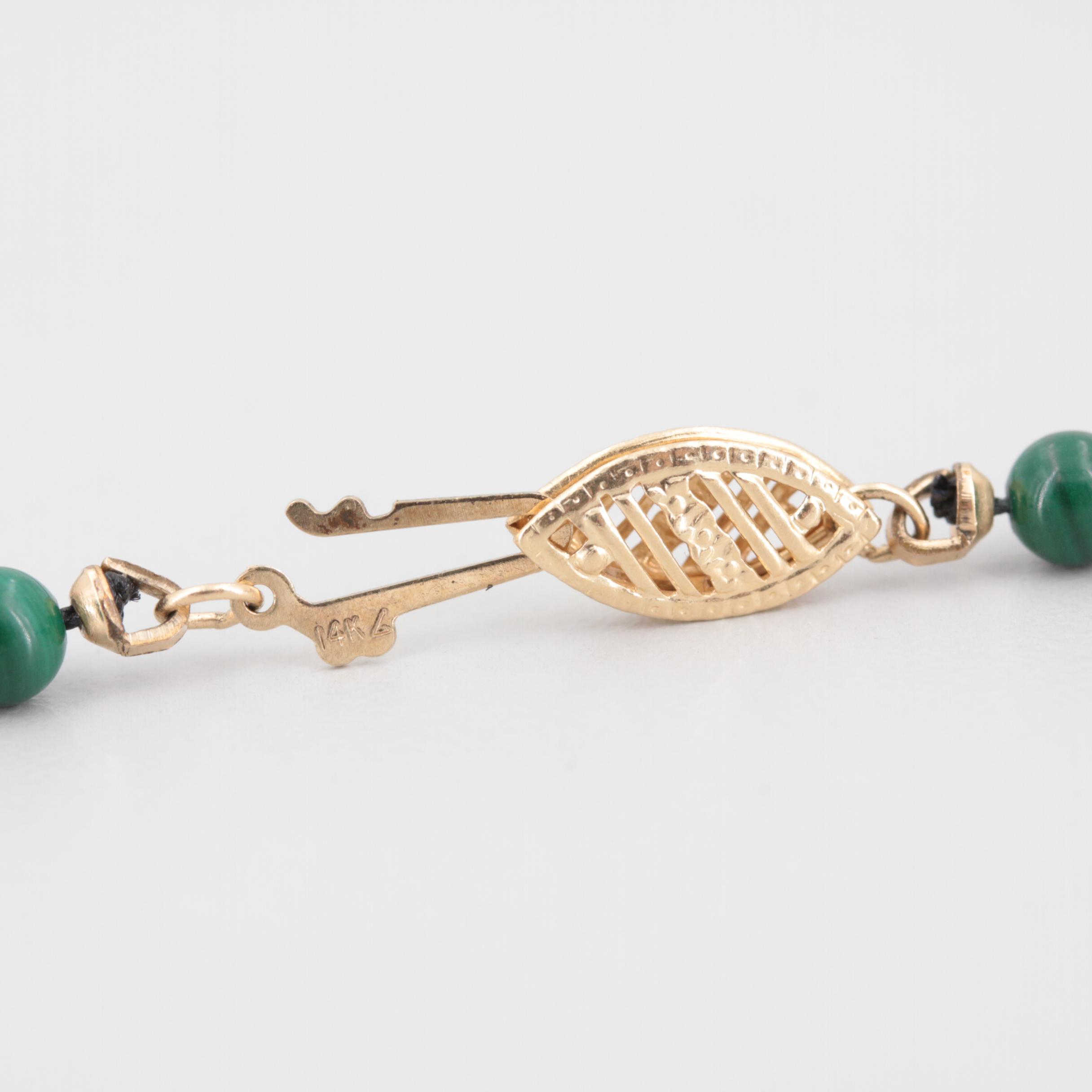 14K Yellow Gold Malachite Necklace