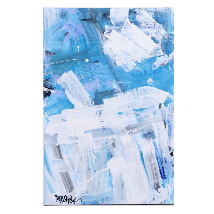 Robbie Kemper Abstract Acrylic Painting "White on Blues"