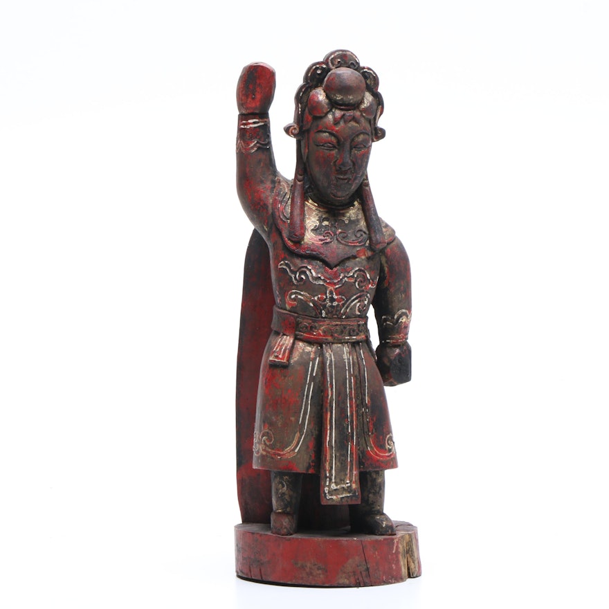 Late Qing Dynasty Chinese Warrior Architectural Carving