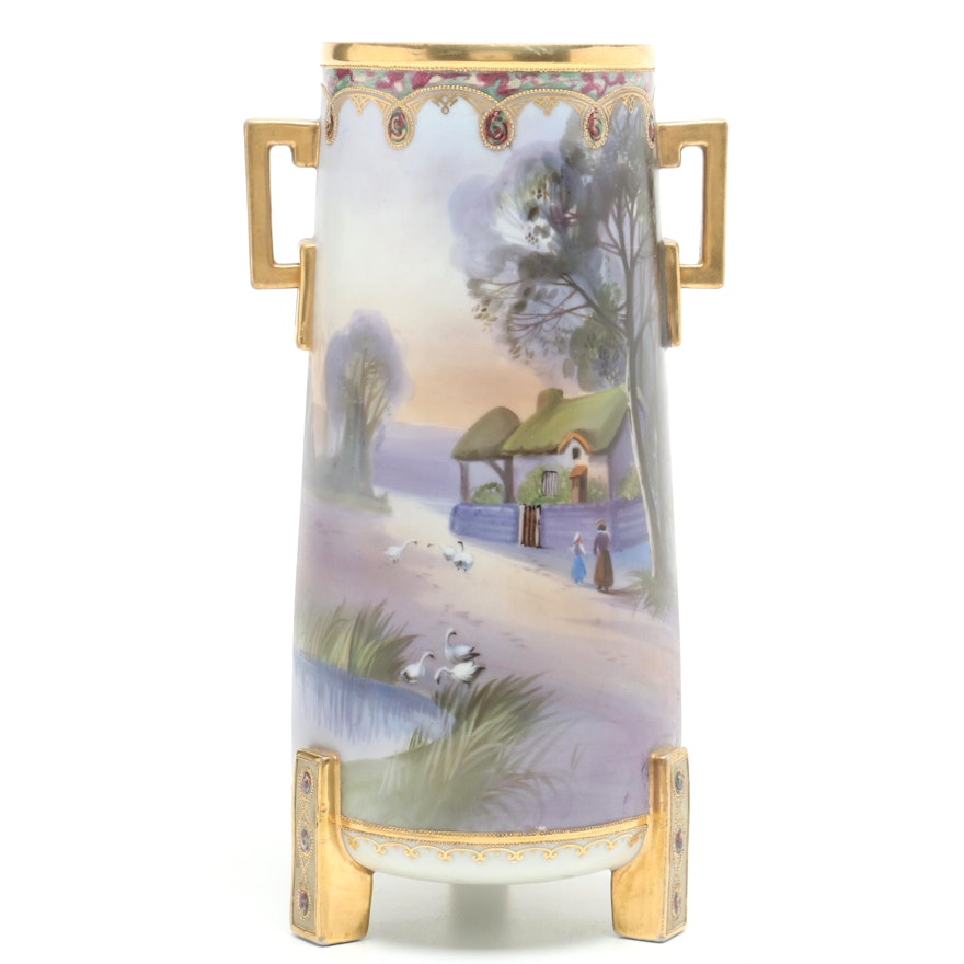 Hand-Painted Noritake Nippon Porcelain Vase, circa 1911-21