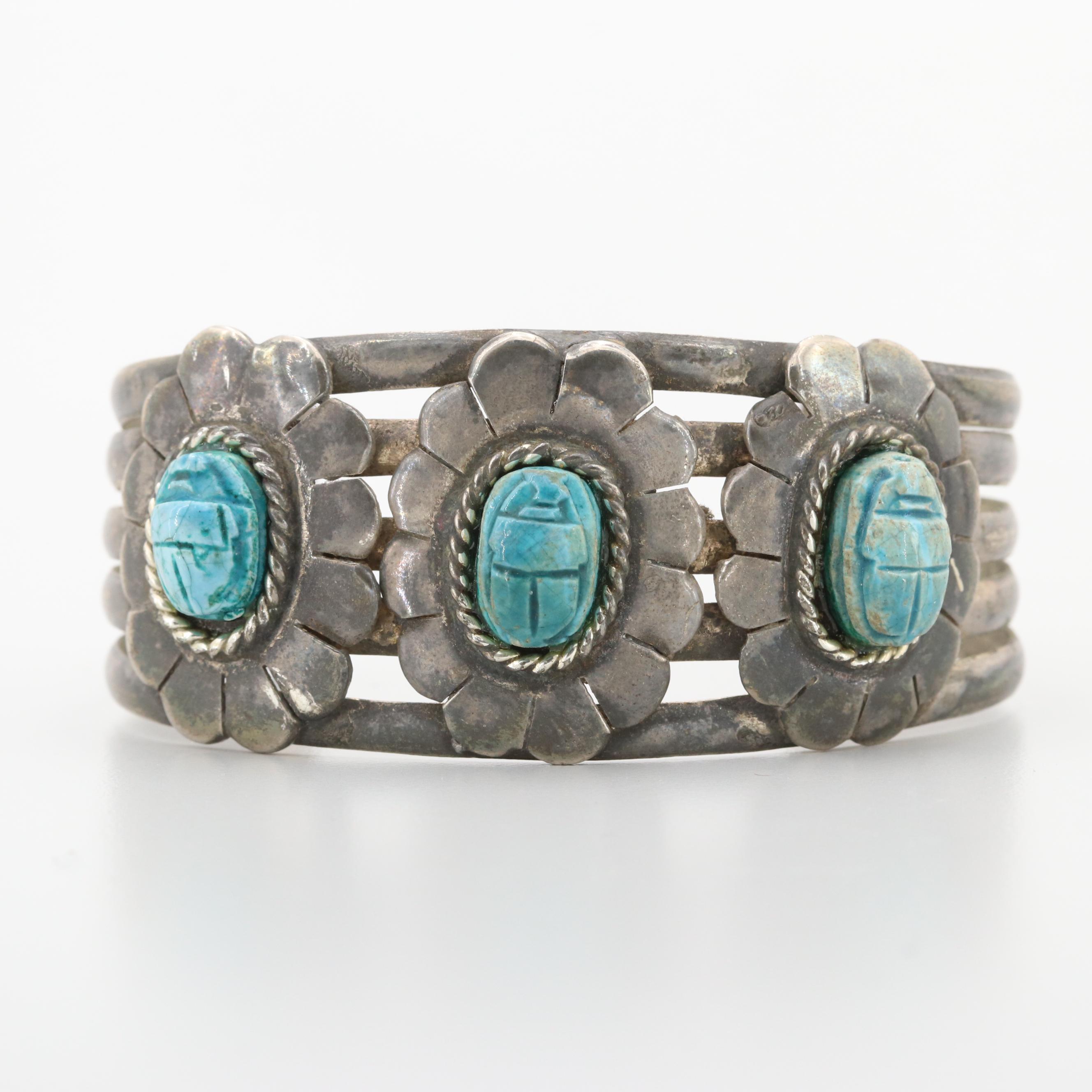 Southwest Silver Tone Faience Bracelet