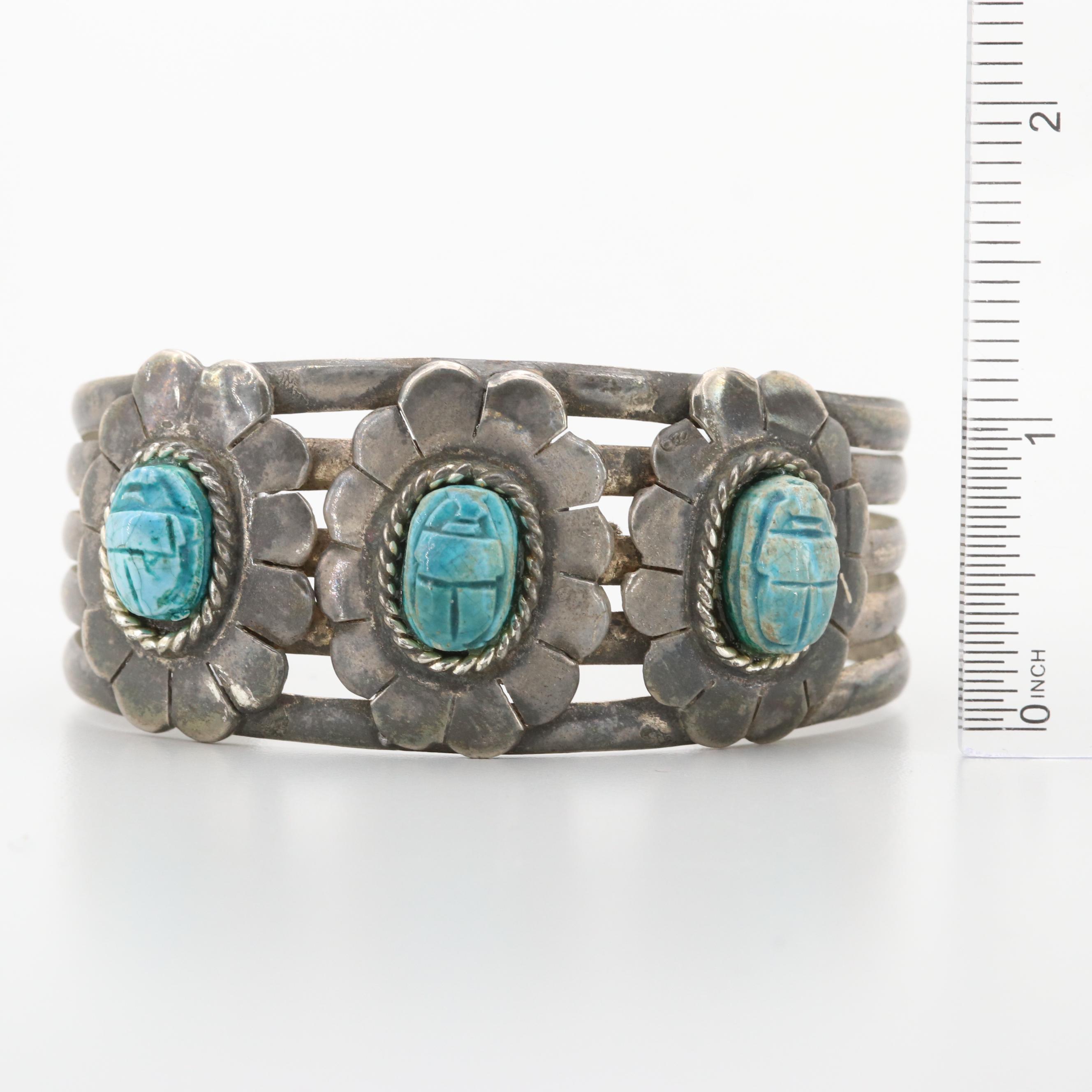 Southwest Silver Tone Faience Bracelet