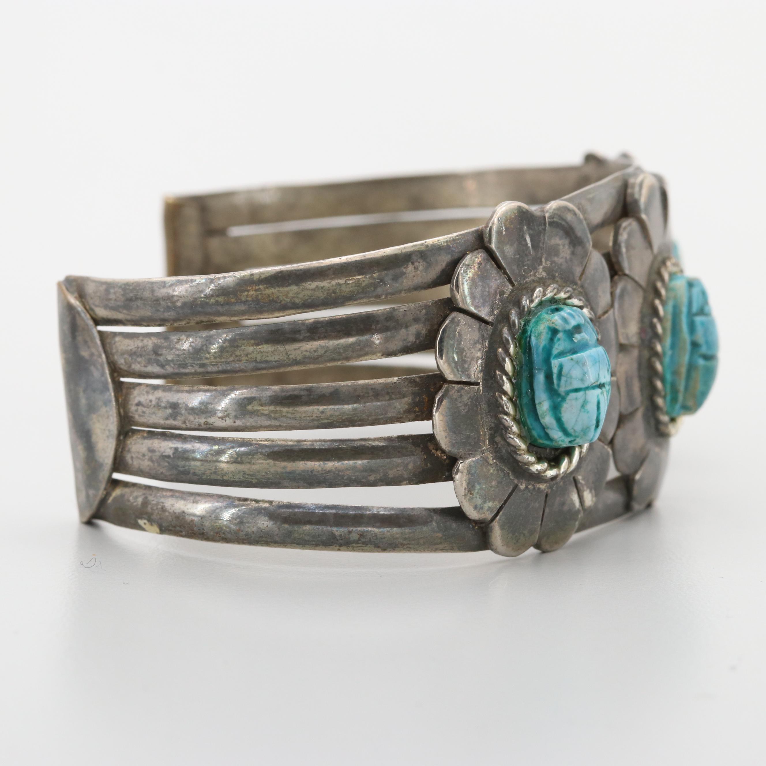 Southwest Silver Tone Faience Bracelet