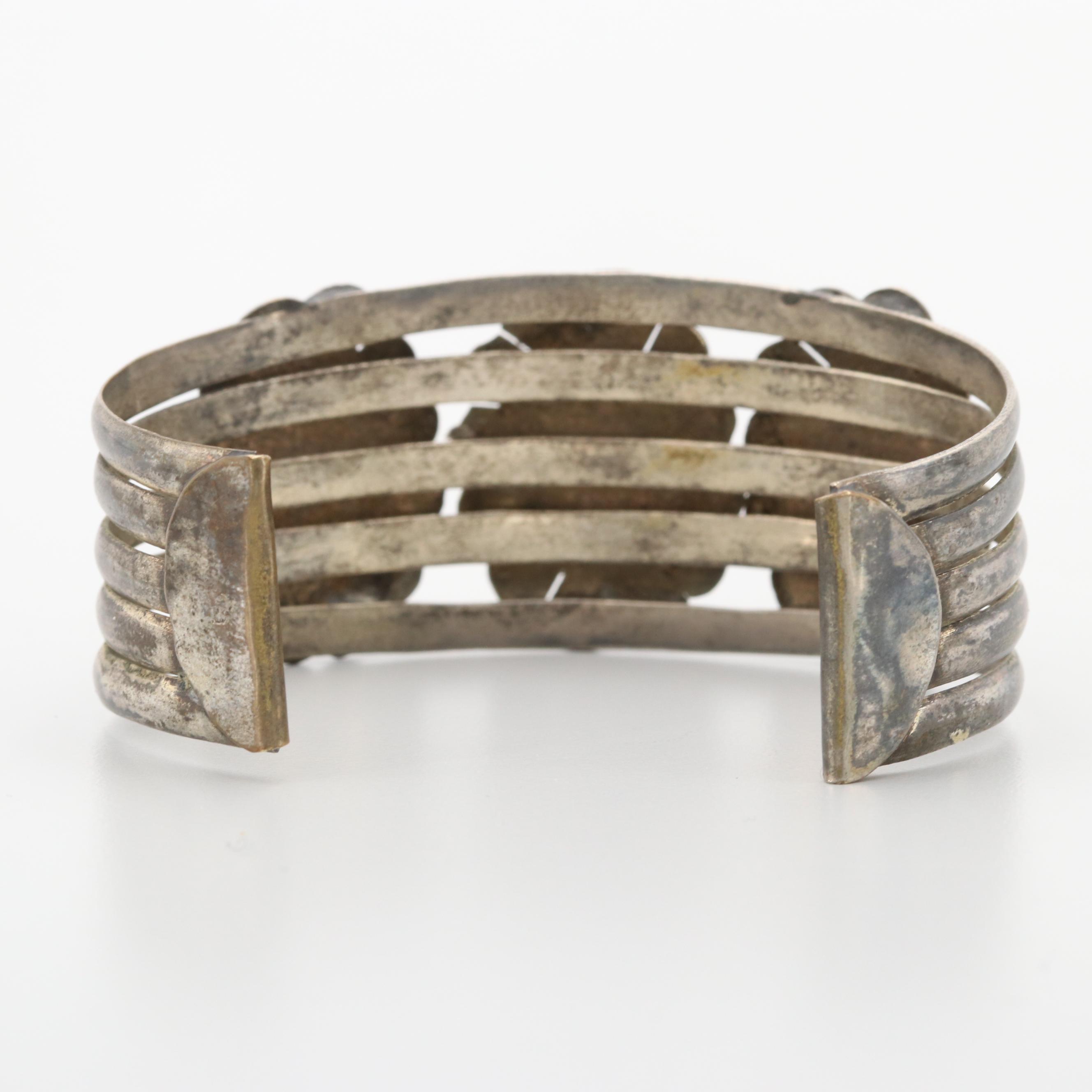 Southwest Silver Tone Faience Bracelet