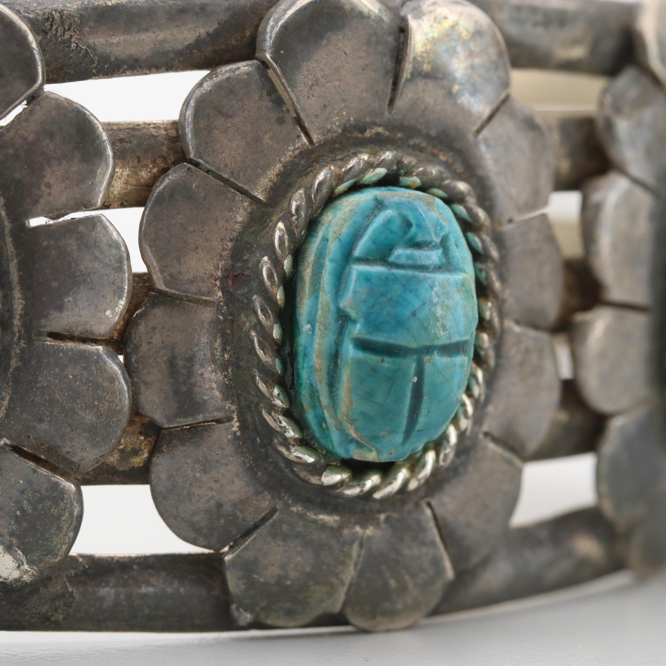 Southwest Silver Tone Faience Bracelet
