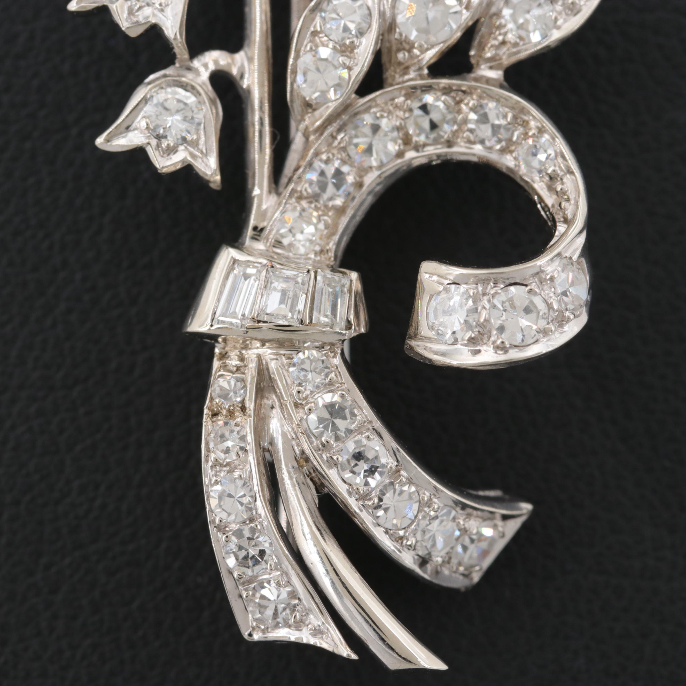 14K White Gold 1.27 CTW Diamond Lily of the Valley Brooch