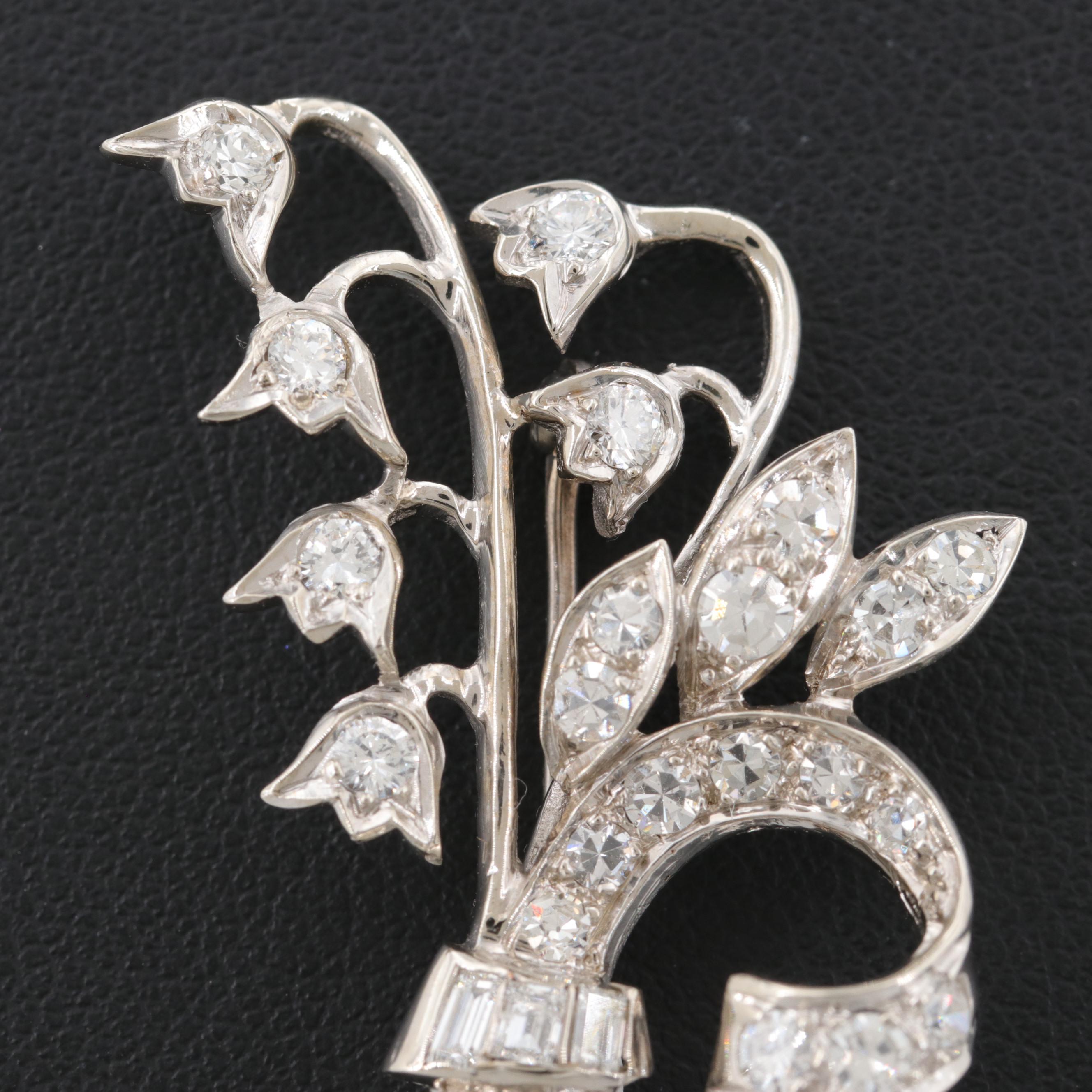 14K White Gold 1.27 CTW Diamond Lily of the Valley Brooch
