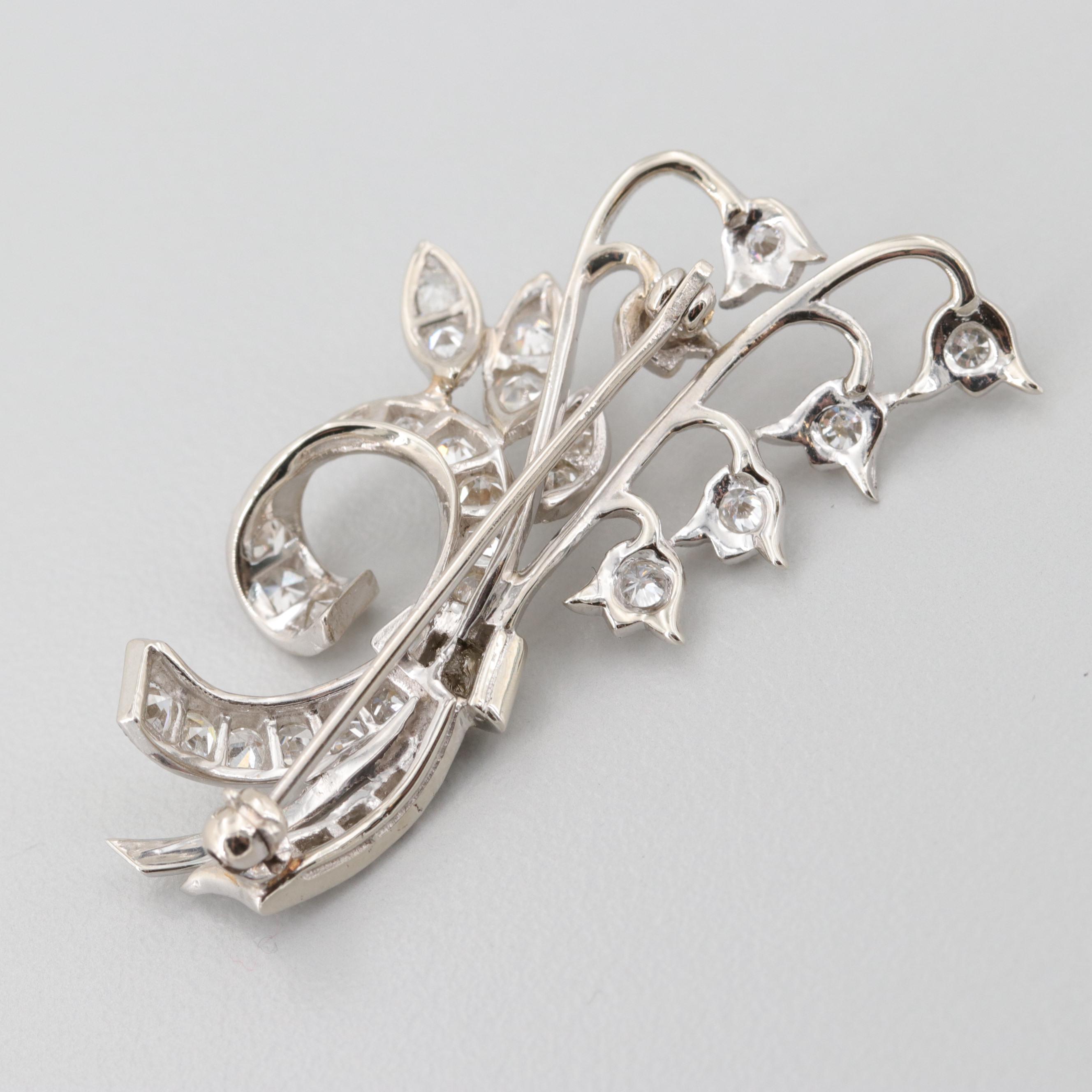 14K White Gold 1.27 CTW Diamond Lily of the Valley Brooch