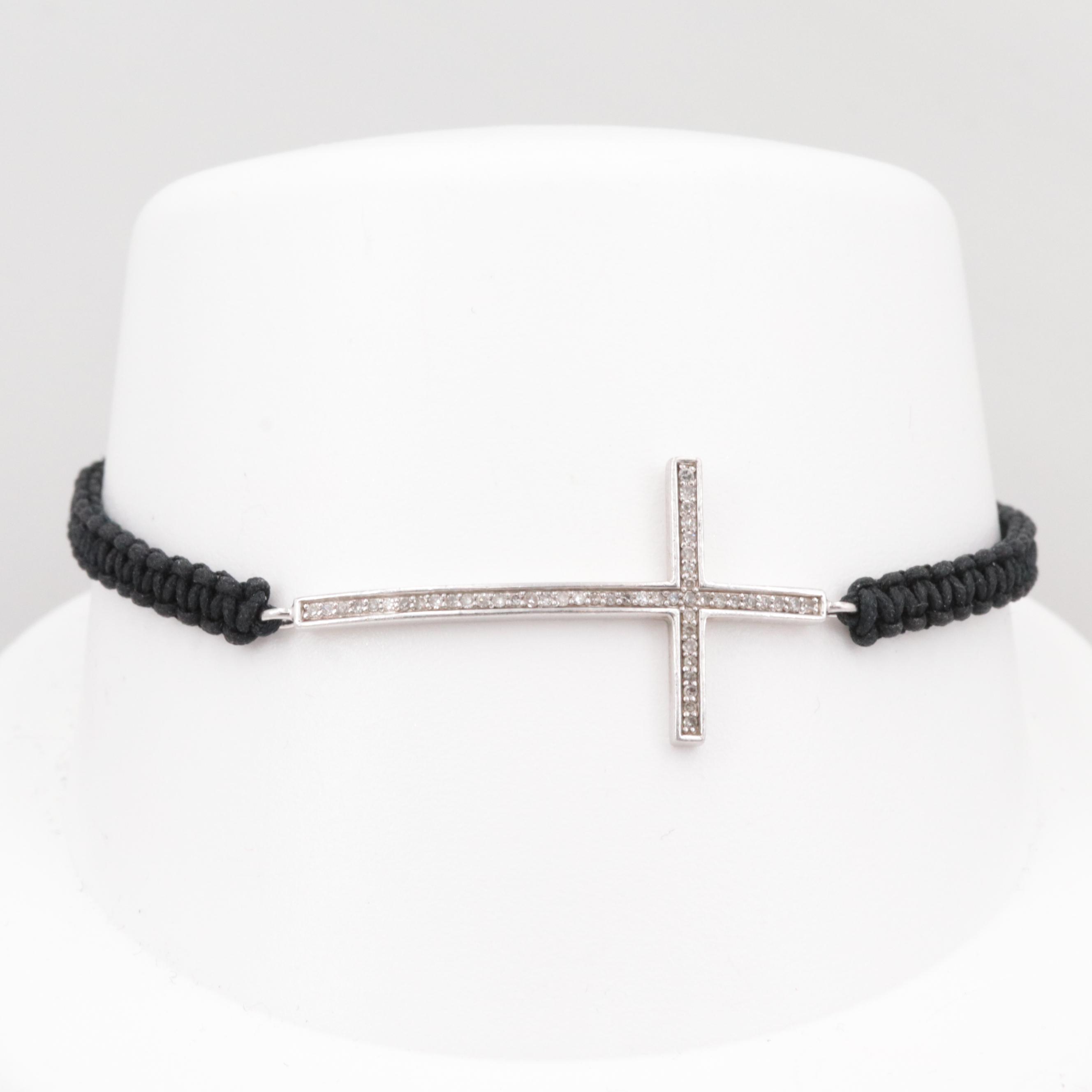 Sterling Silver Diamond Cross Bracelet