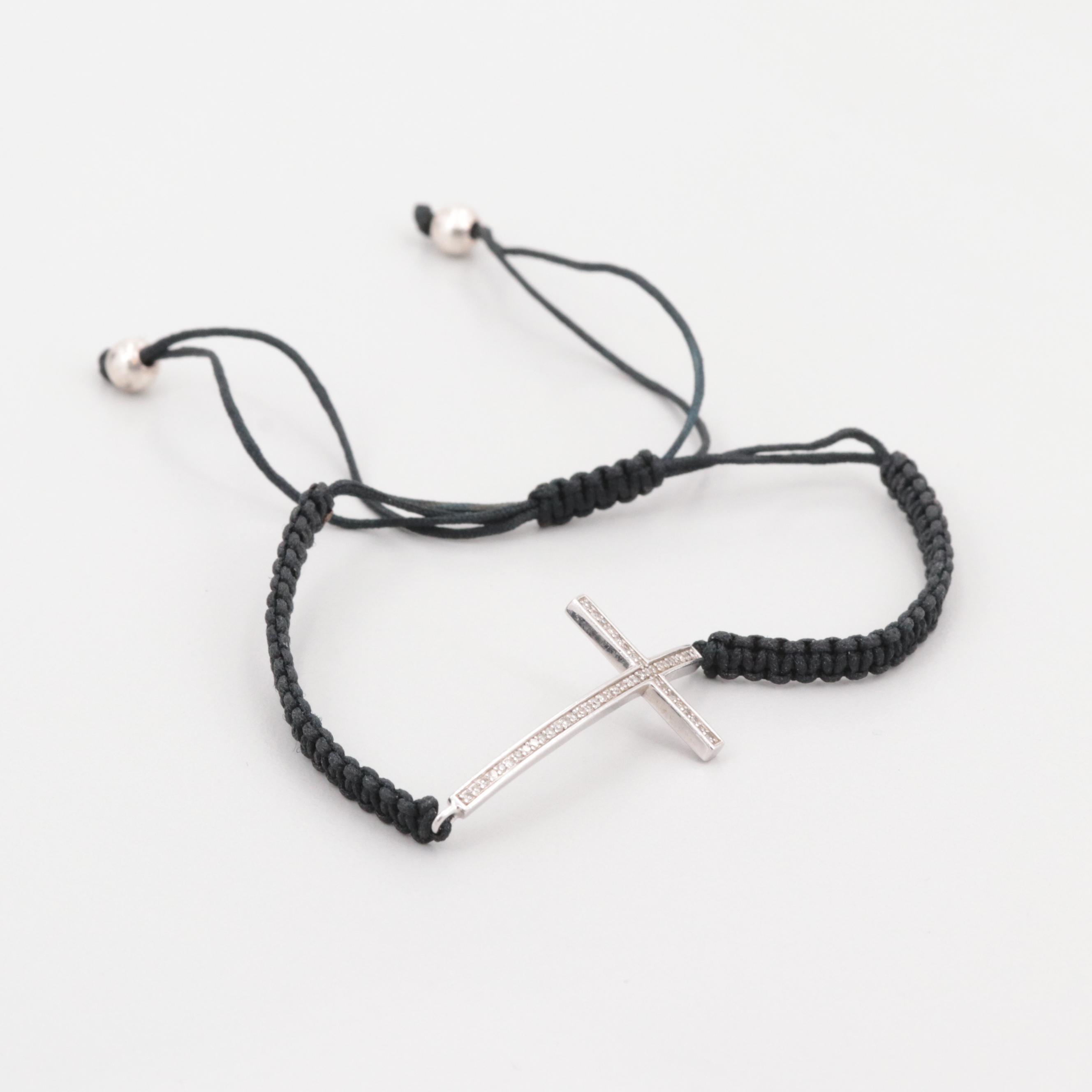 Sterling Silver Diamond Cross Bracelet