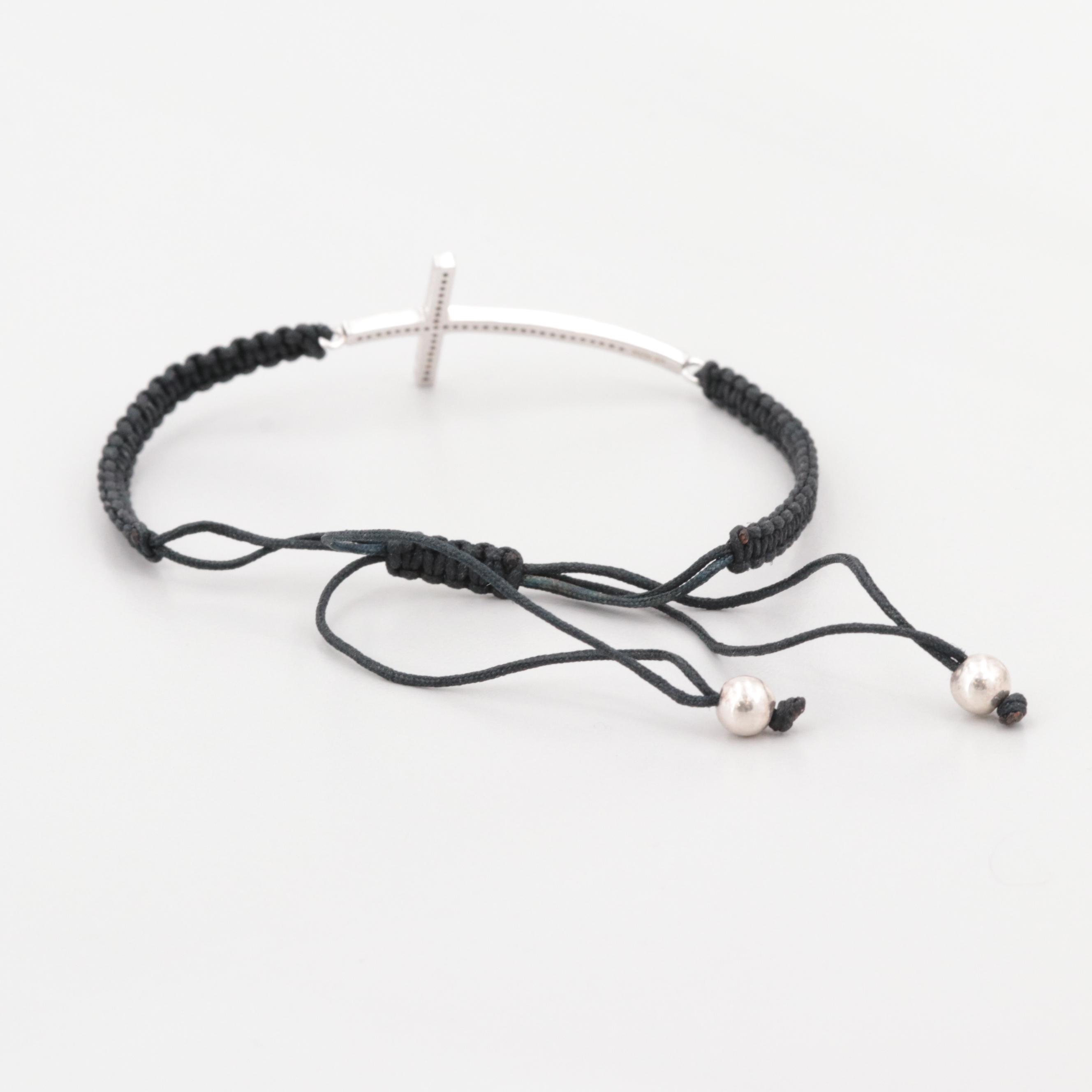 Sterling Silver Diamond Cross Bracelet