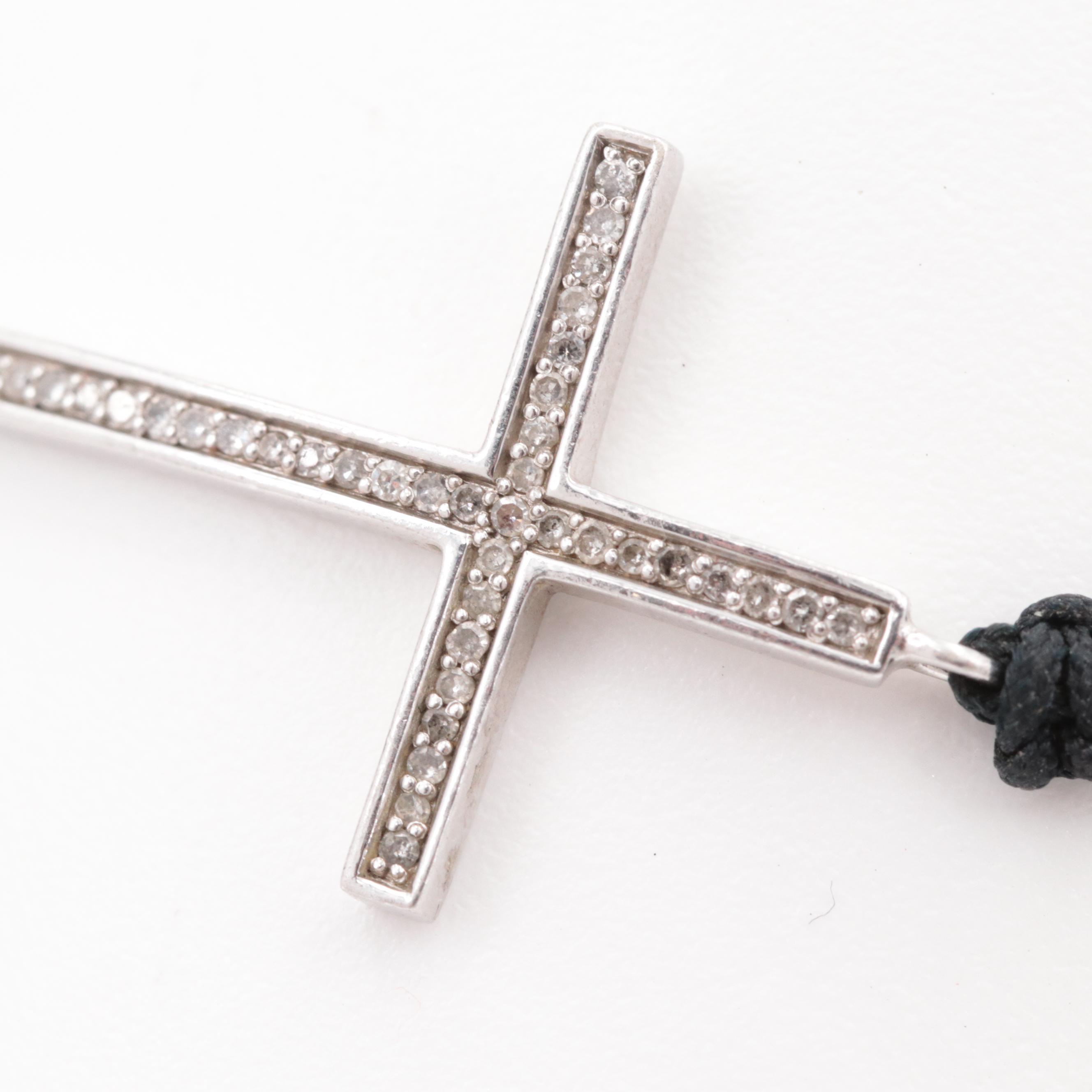 Sterling Silver Diamond Cross Bracelet