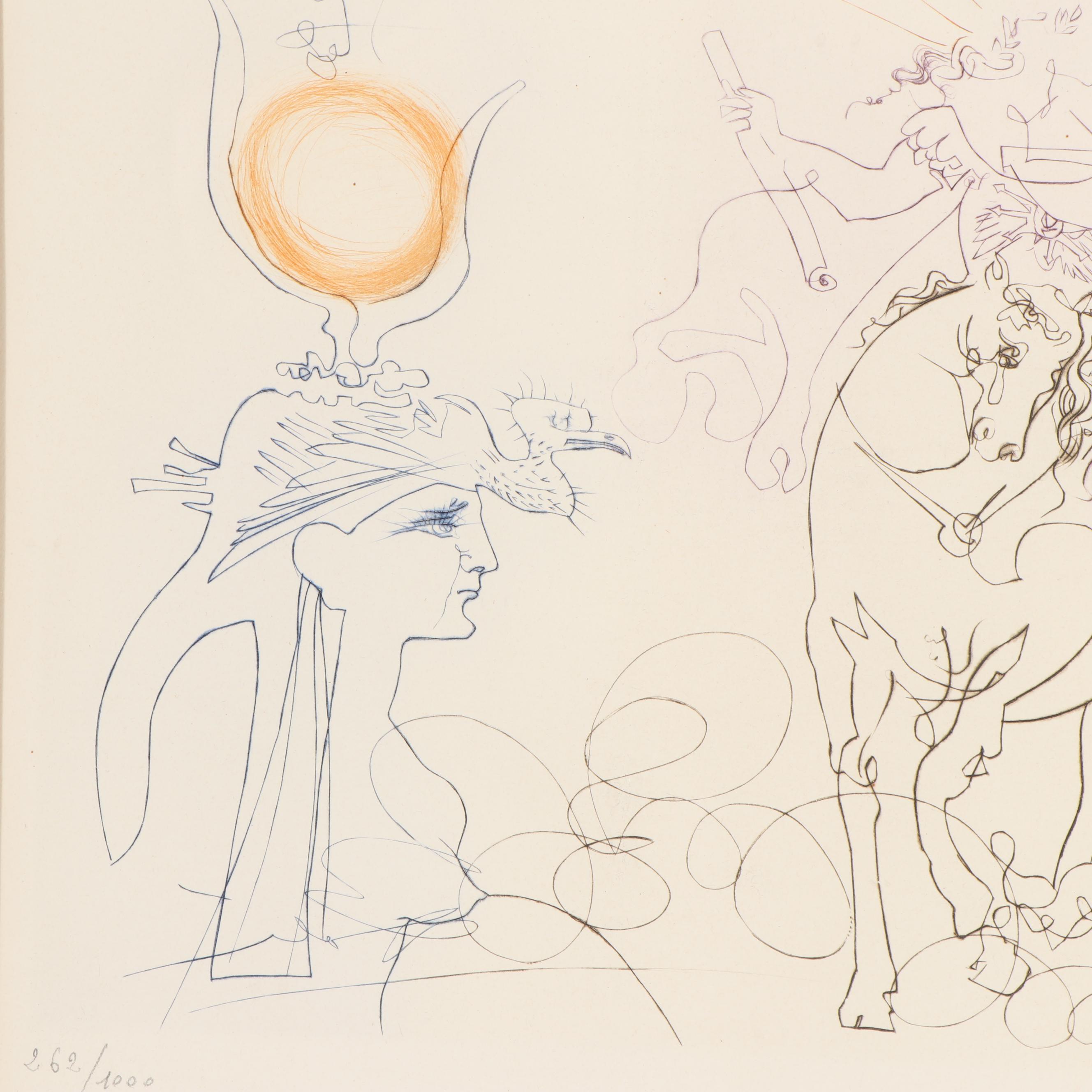 Salvador Dalí Etching "Famous Loves: Caesar and Cleopatra"