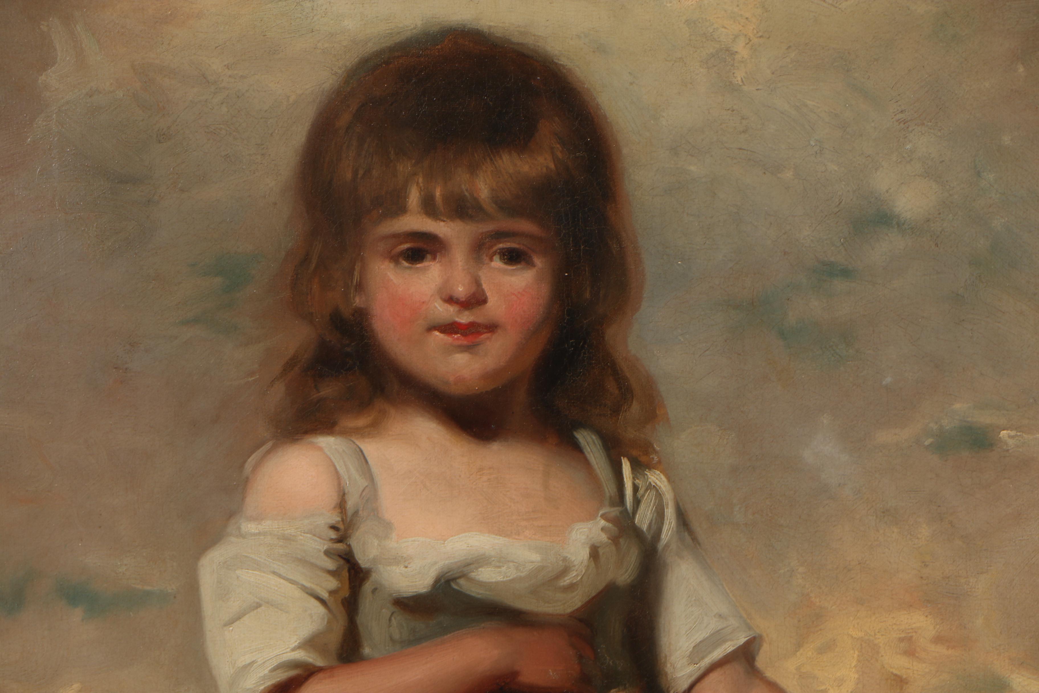 Early 19th Century English School Oil Painting "Girl With Flower Basket"