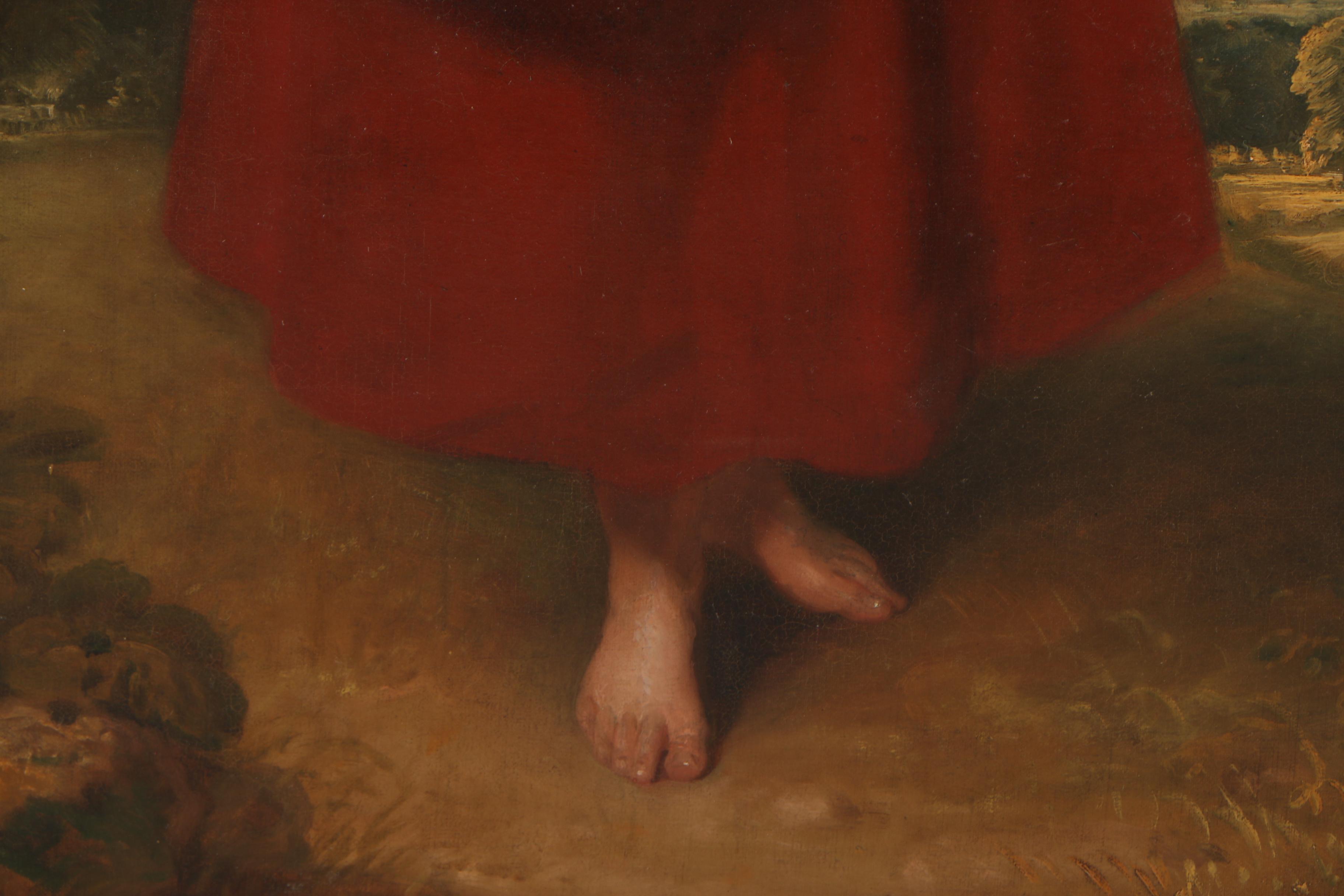 Early 19th Century English School Oil Painting "Girl With Flower Basket"