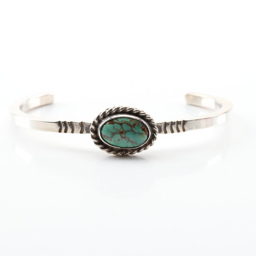 Southwestern Style Sterling Silver Turquoise Cuff Bracelet