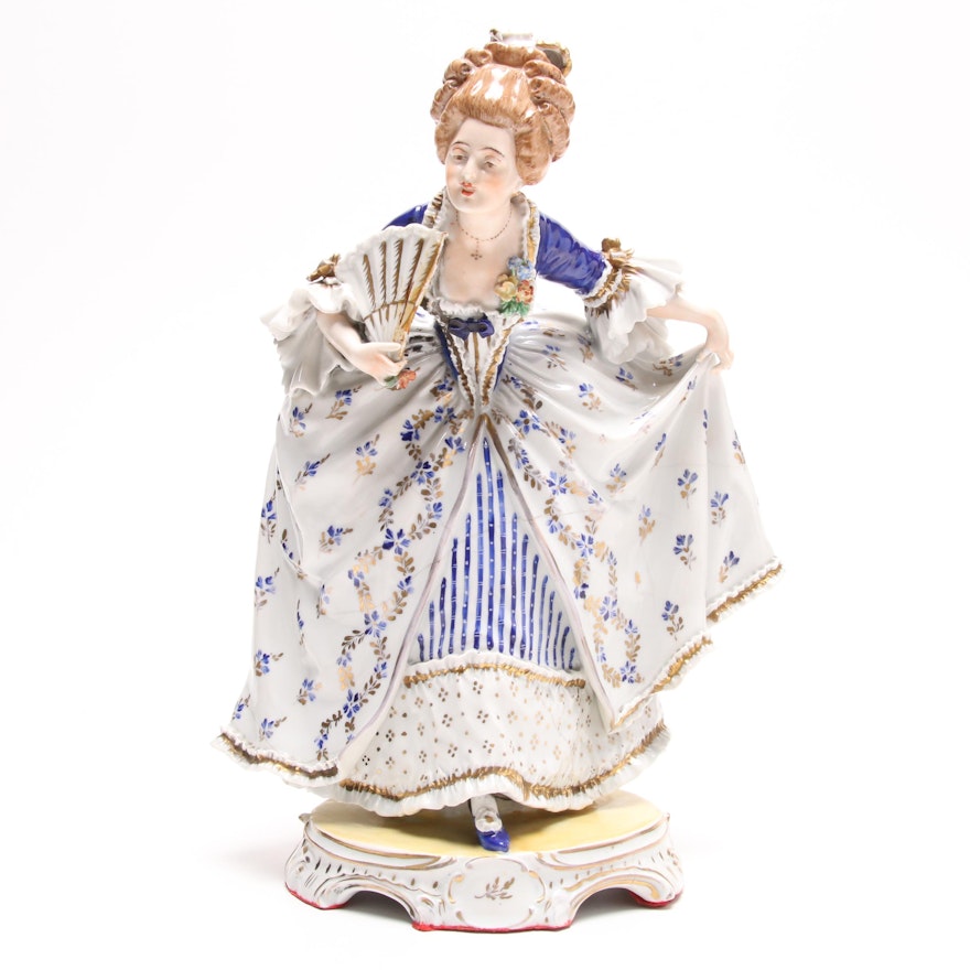 Carl Thieme Dresden Porcelain Figurine of a Woman, Early 20th Century