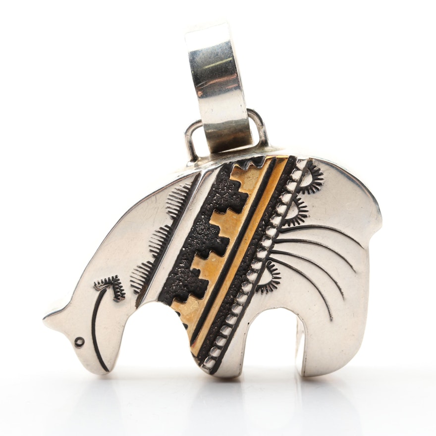 Thomas Singer Navajo Sterling Silver and 12K Yellow Gold Bear Pendant