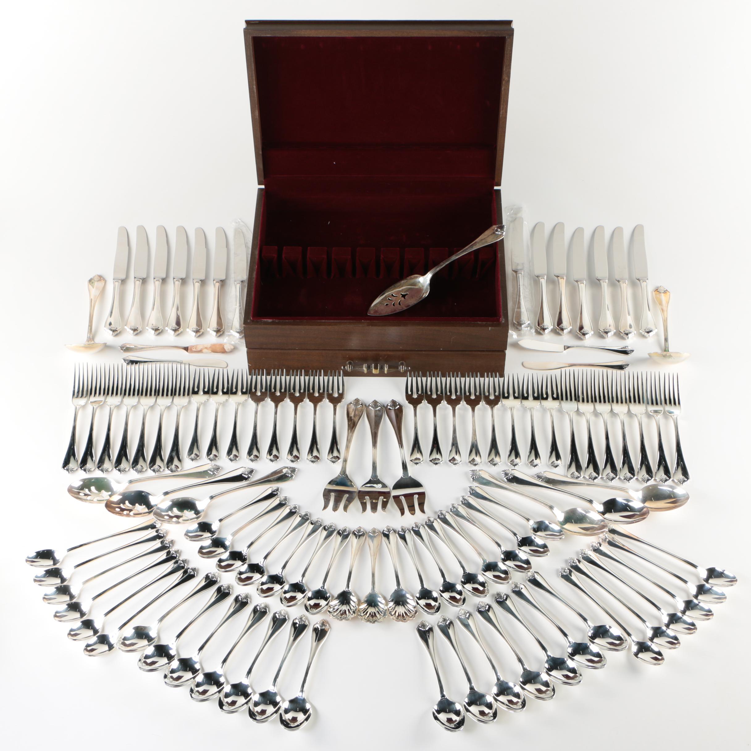 Oneida "King James" Silver Plate Flatware with Chest, Late 20th Century