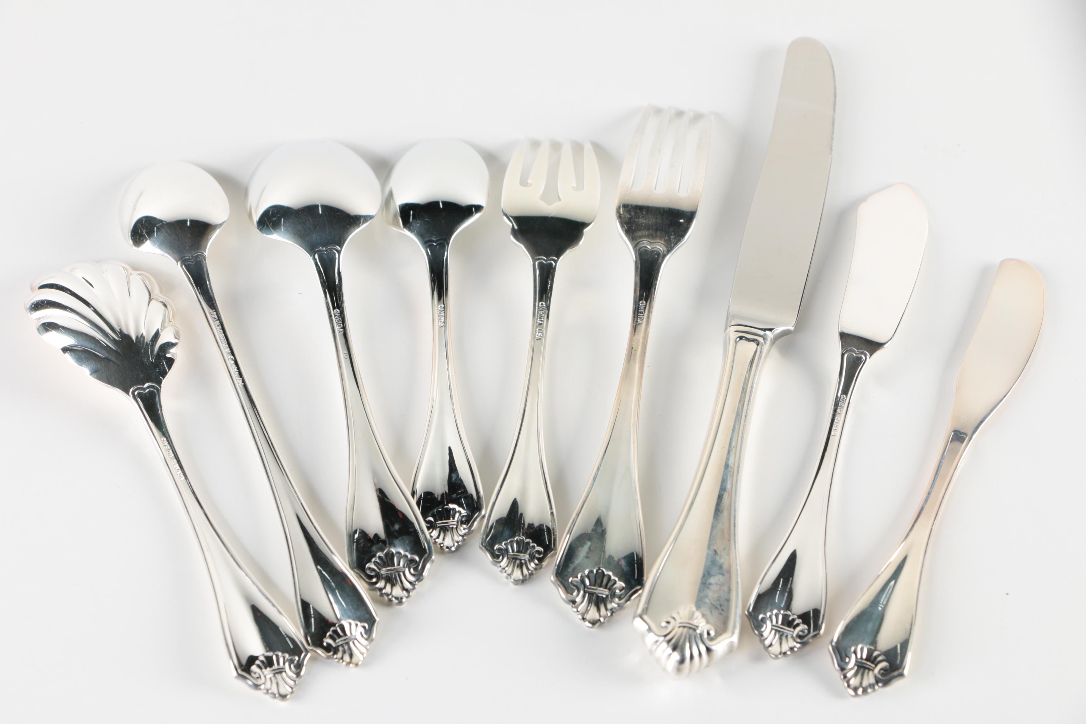Oneida "King James" Silver Plate Flatware with Chest, Late 20th Century