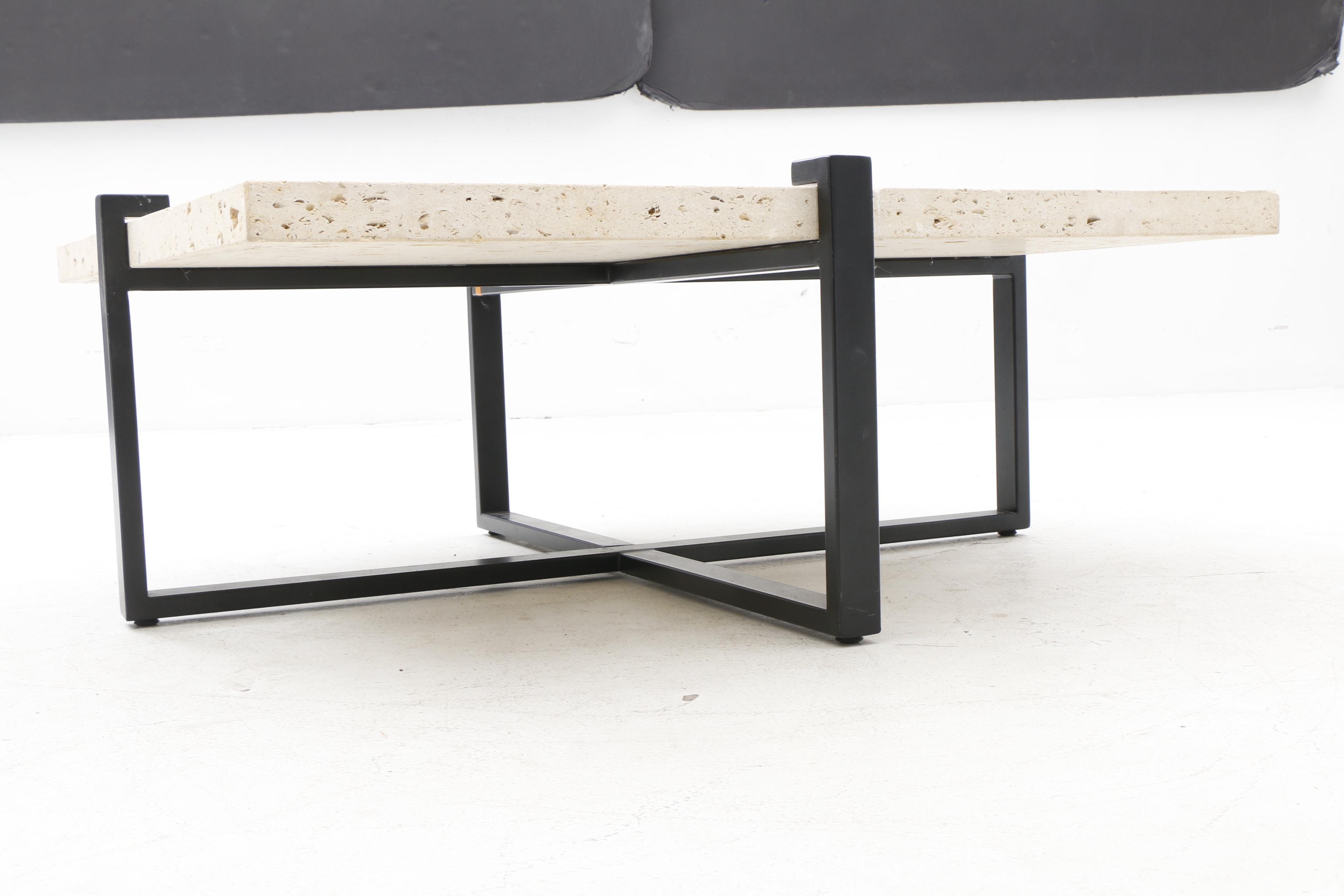 Metal X-Frame Table Base with Travertine Top