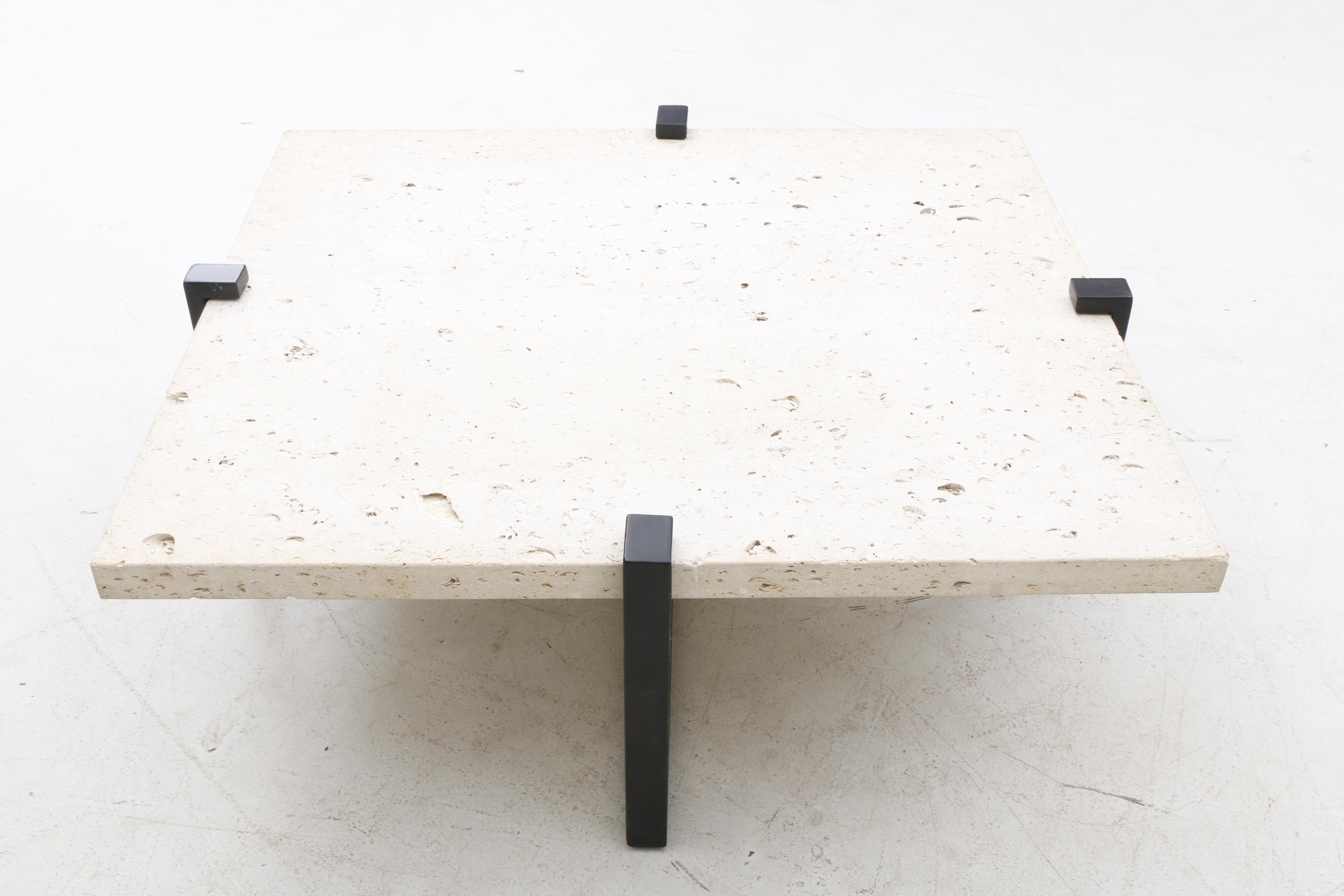Metal X-Frame Table Base with Travertine Top