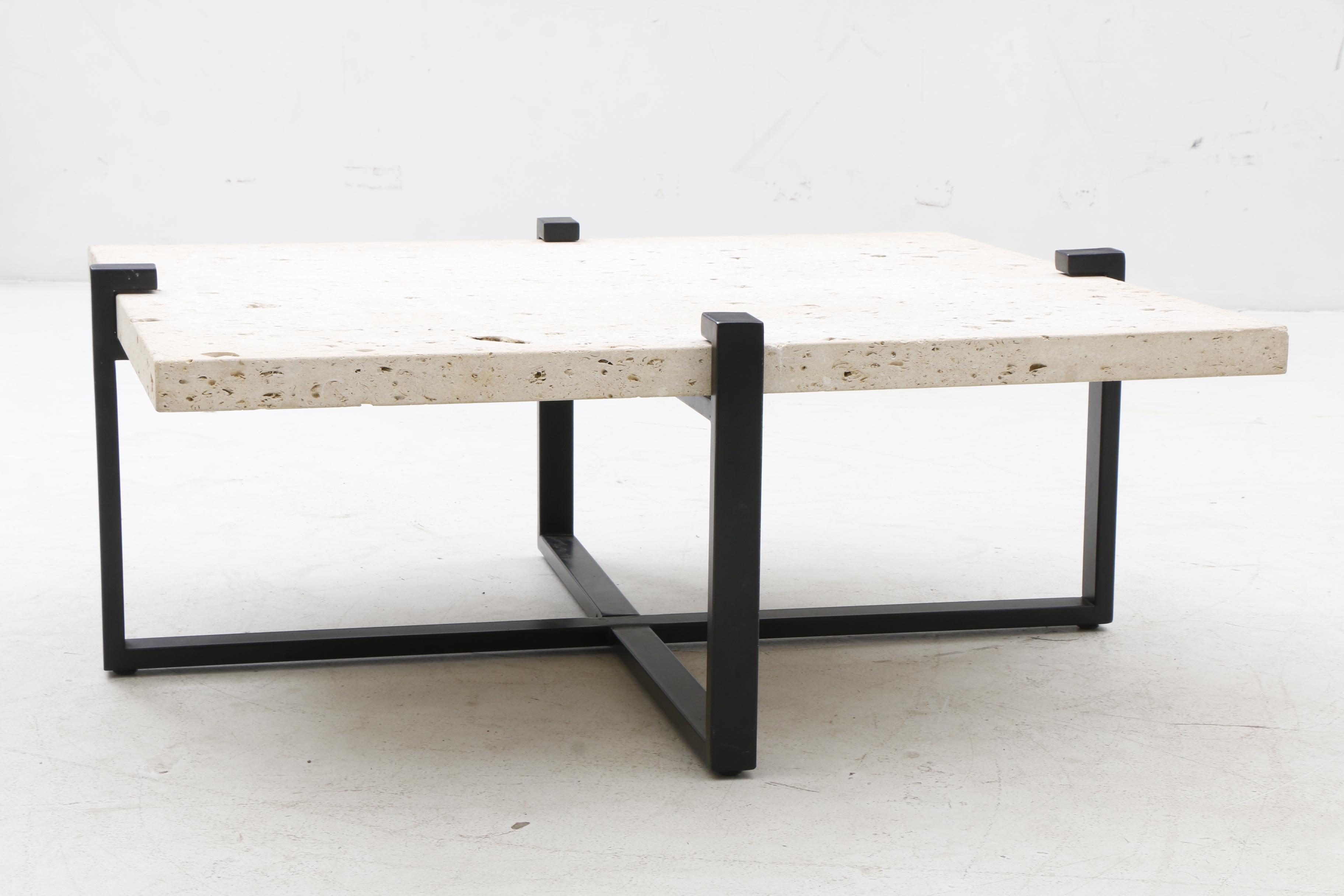 Metal X-Frame Table Base with Travertine Top