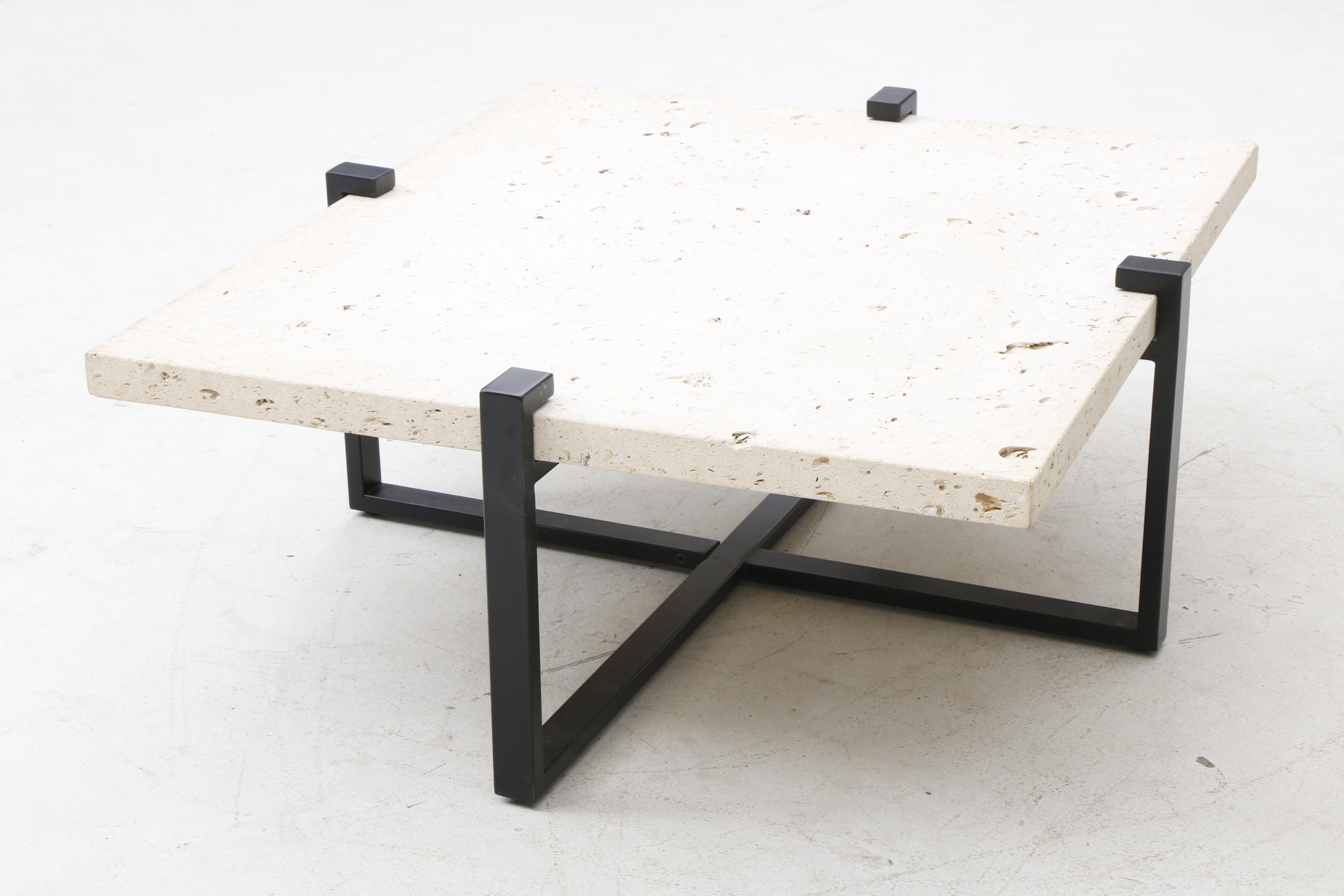 Metal X-Frame Table Base with Travertine Top