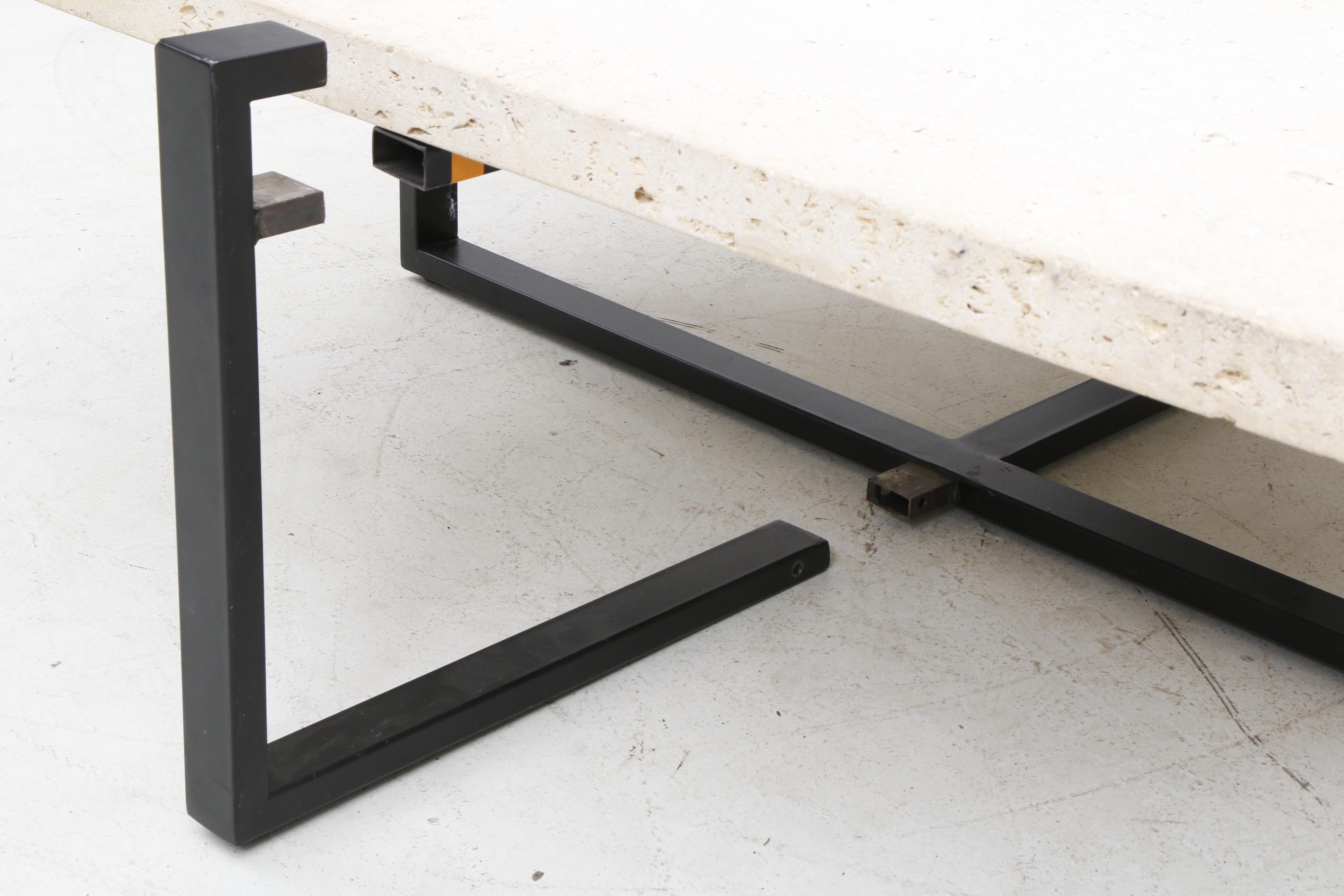 Metal X-Frame Table Base with Travertine Top