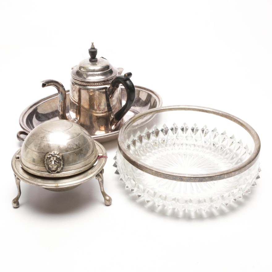 Collection of Silver Plate and Cut Glass Serveware