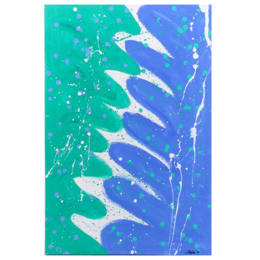 J. Popolin Acrylic Painting "Blue Ocean Waves"